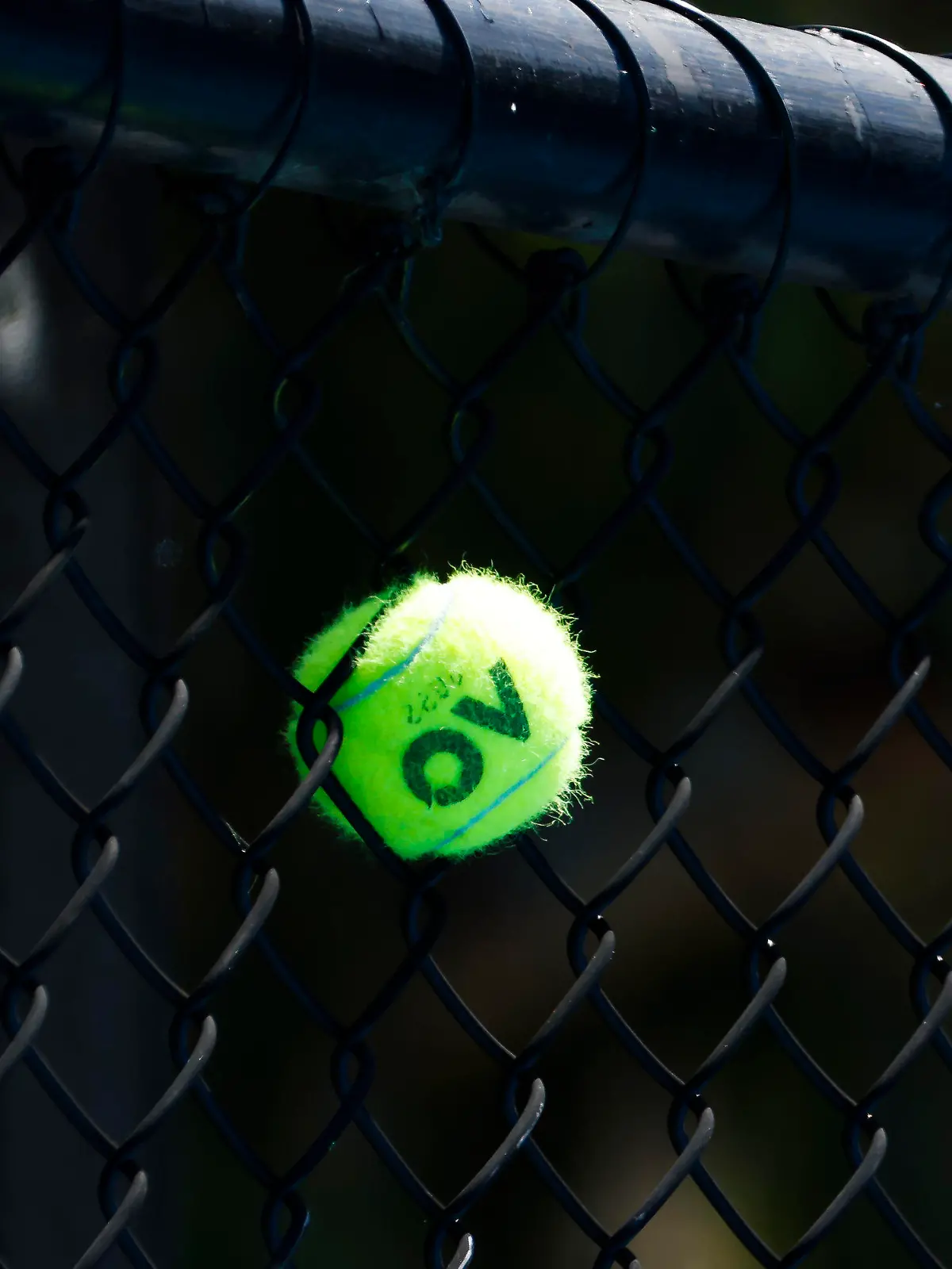17.01.2022, Australien, Melbourne: Tennis: Grand Slam - Australian Open: Ein Tennisball steckt zwischen den Maschen eines Zauns fest. Foto: Frank Molter/dpa +++ dpa-Bildfunk +++