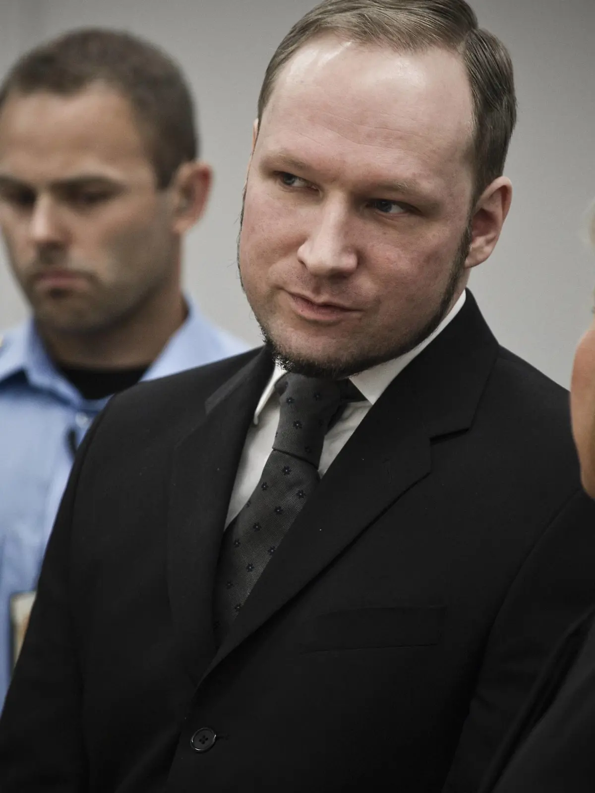 Aug. 24, 2012 - Oslo, Norway - Norwegian terrorist and right wing extremist Anders Behring Breivik appears in court on the day of the verdict. Breivik is declared sane by the judges.  - ZUMAw11