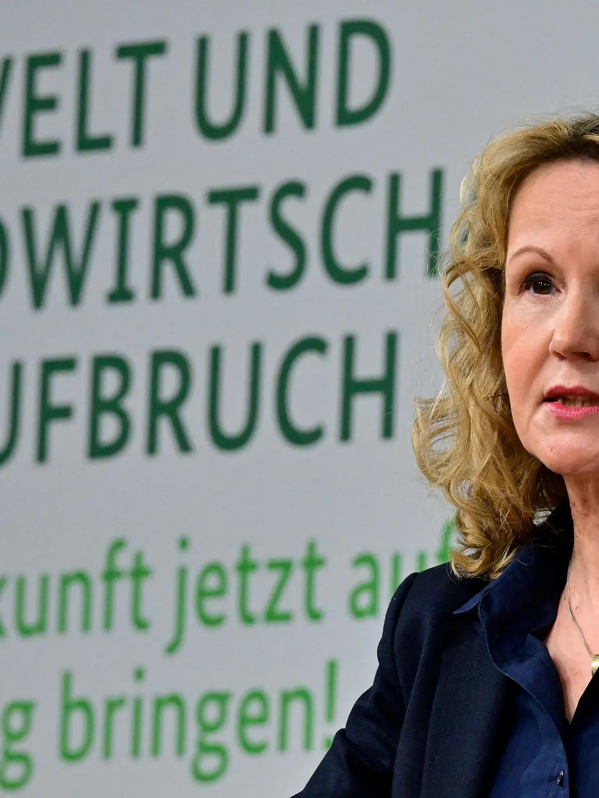 Germany's Minister of the Environment, Nature Conservation, Nuclear Safety and Consumer Protection Steffi Lemke speaks at a joint press conference with Minister of Food and Agriculture Cem Ozdemir to present their outlook on a new alliance between agriculture and environmental policy during a congress organised by the Ministry for the Environment and Consumer Protection, in Berlin, Germany January 18, 2022. John MacDougall/Pool via REUTERS