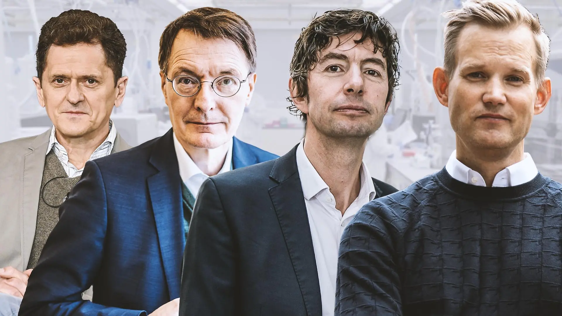 Virologe Klaus Stöhr, Bundesgesundheitsminister Lauterbach, Virologe Christian Drosten und Virologe Hendrik Streeck