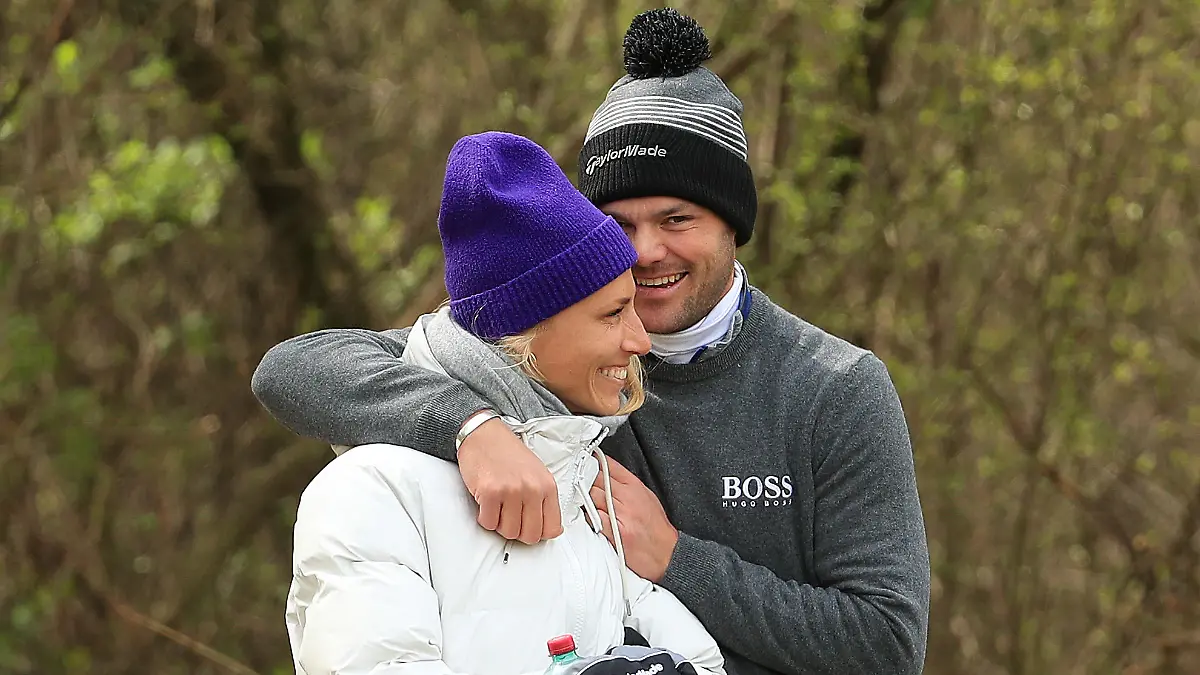 ATZENBRUGG, AUSTRIA - APRIL 14: Martin Kaymer of Germany is pictured with Irene Scholz during practice for the Austrian Golf Open at Diamond Country Club on April 14, 2021 in Atzenbrugg, Austria. (Photo by Andrew Redington/Getty Images)