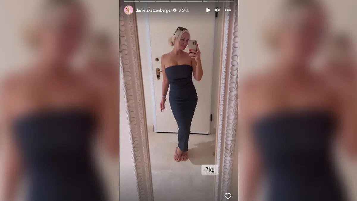 Stolz zeigt Daniela Katzenberger ihren Abnehmerfolg.