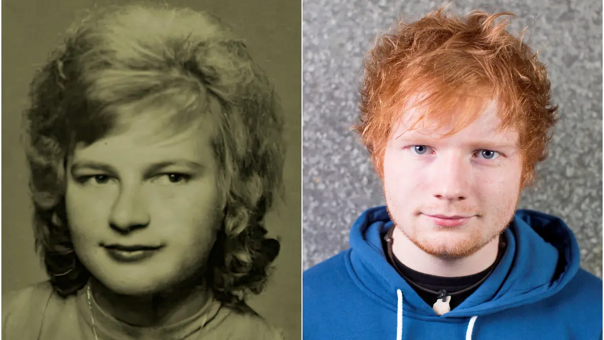 SONDERKONDITIONEN: Satzpreis!
Eduard Hromkovi? great Aunt and Ed Sheeran. See SWNS story SWFHsheeran; This student saw a photo of his great aunt on a family tree - and saw she looked EXACTLY like Ed Sheeran. Eduard Hromkovi?, 23, went to a family reunion in Roho?ník, Slovakia, where 120 of his relatives had been gathering photos for the tree, which dated back to the 15th century. But when he took a closer look at the photo of his grandma's sister, he noticed a striking resemblance to singer-songwriter Ed Sheeran. Eduard, from Copenhagen, Denmark, said: "I was instantly like 'Holy s*it, that is literally Ed Sheeran!' "I have talked to a couple of my family members, asking them to check the picture out, and everyone had a very similar reaction. "I instantly shared the picture in my friend group, and it became a legend of a kind! "I really don't think she has any idea about Ed being her doppelganger, but considering his music plays in our local radios quite a bit, I think she knows who he is." Eduard is not in contact with his great aunt and doesn't know her name, but believes she is currently about 80 years old and lives near Prague, Czech Republic. He estimates she's about 18 to 20 years old in the photo. / action press