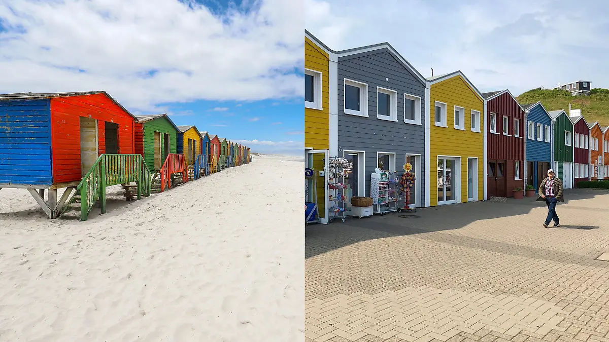 Die Strandhäuschen von Muizenberg und die Hummerbuden auf Helgoland