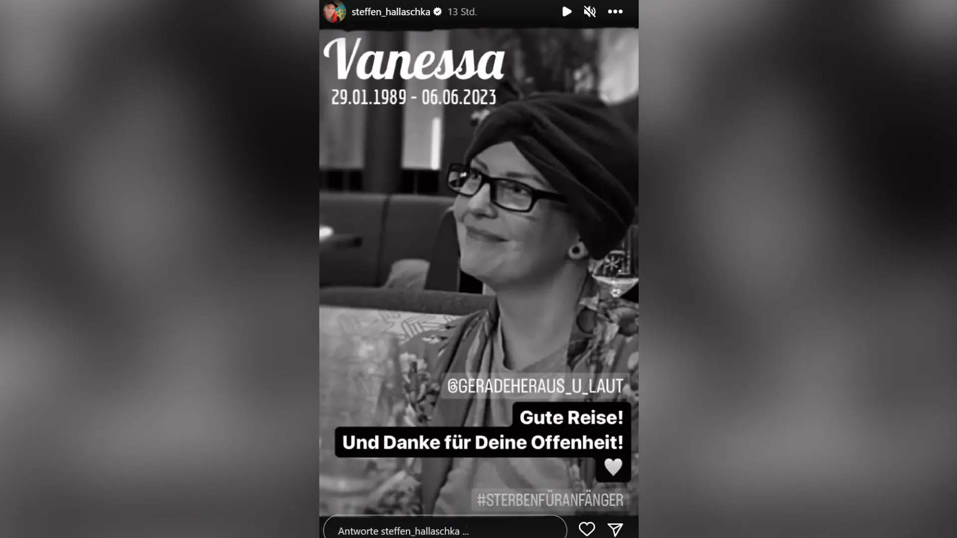 Steffen Hallaschka verabschiedet sich in seiner Instagram-Story von Vanessa. Quelle: instagram/steffen_hallaschka