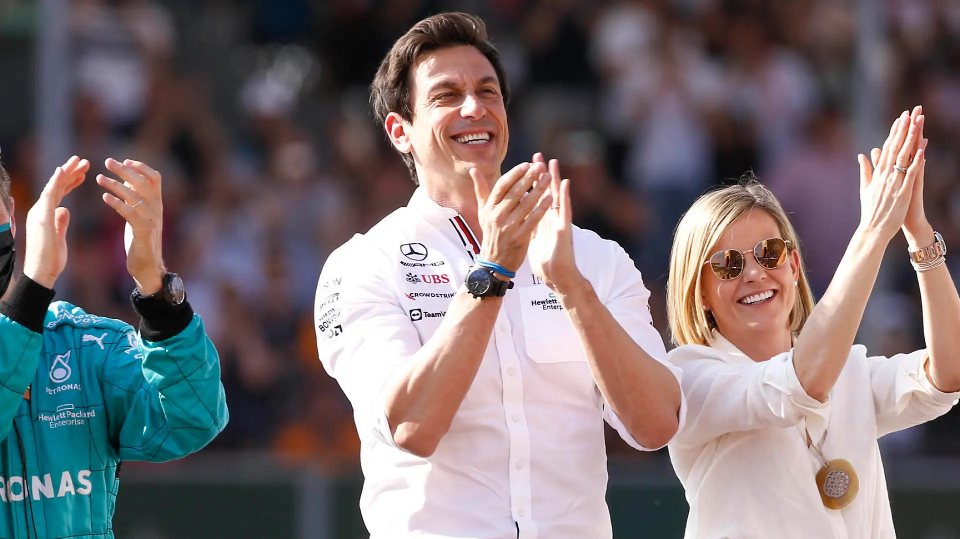 Toto Wolff AUT, Mercedes-AMG Petronas F1 Team and his wife Susie Wolff, F1 Grand Prix of Great Britain at Silverstone Circuit on July 18, 2021 in Silverstone, United Kingdom. Photo by HOCH ZWEI Silverstone United Kingdom *** Toto Wolff AUT, Mercedes AMG Petronas F1 Team and his wife Susie Wolff, F1 Grand Prix of Great Britain at Silverstone Circuit on July 18, 2021 in Silverstone, United Kingdom Photo by HOCH ZWEI Silverstone United Kingdom