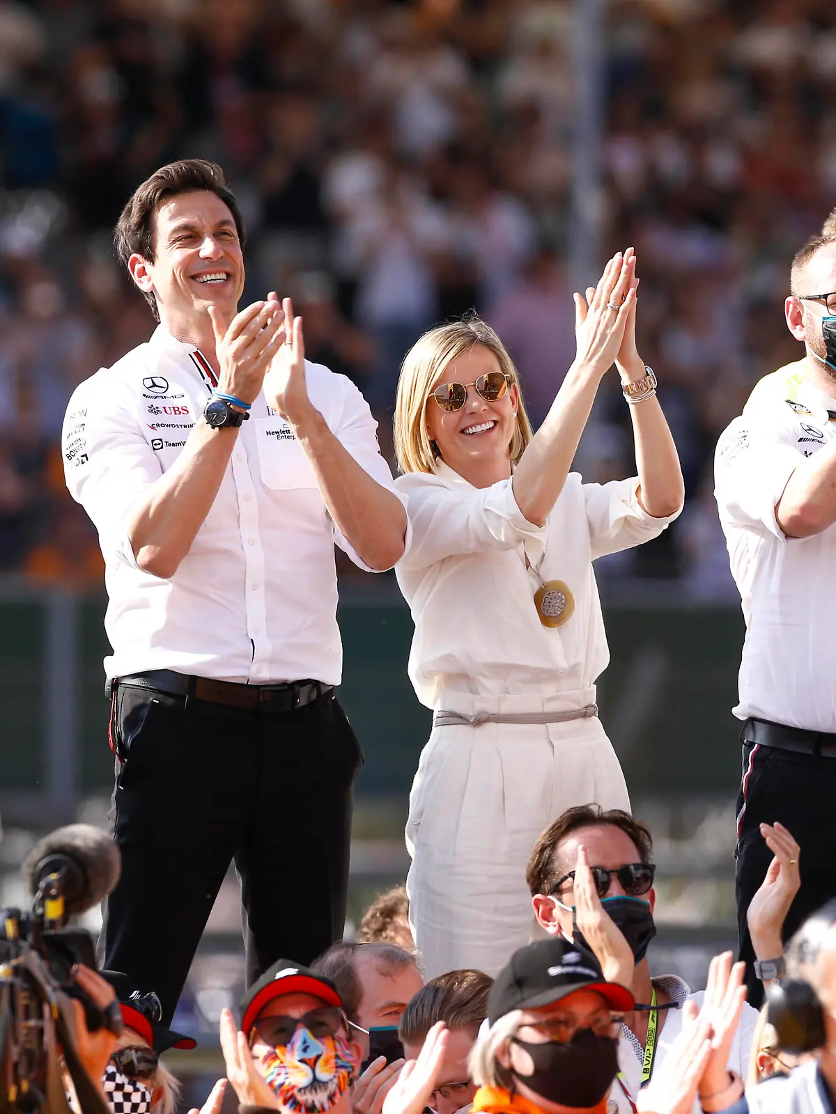 Toto Wolff AUT, Mercedes-AMG Petronas F1 Team and his wife Susie Wolff, F1 Grand Prix of Great Britain at Silverstone Circuit on July 18, 2021 in Silverstone, United Kingdom. Photo by HOCH ZWEI Silverstone United Kingdom *** Toto Wolff AUT, Mercedes AMG Petronas F1 Team and his wife Susie Wolff, F1 Grand Prix of Great Britain at Silverstone Circuit on July 18, 2021 in Silverstone, United Kingdom Photo by HOCH ZWEI Silverstone United Kingdom 