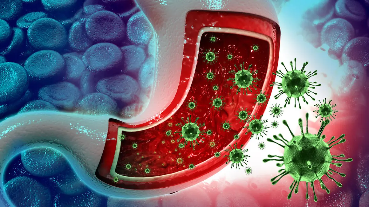 Virus infection on stomach.medical background. 3d illustration
