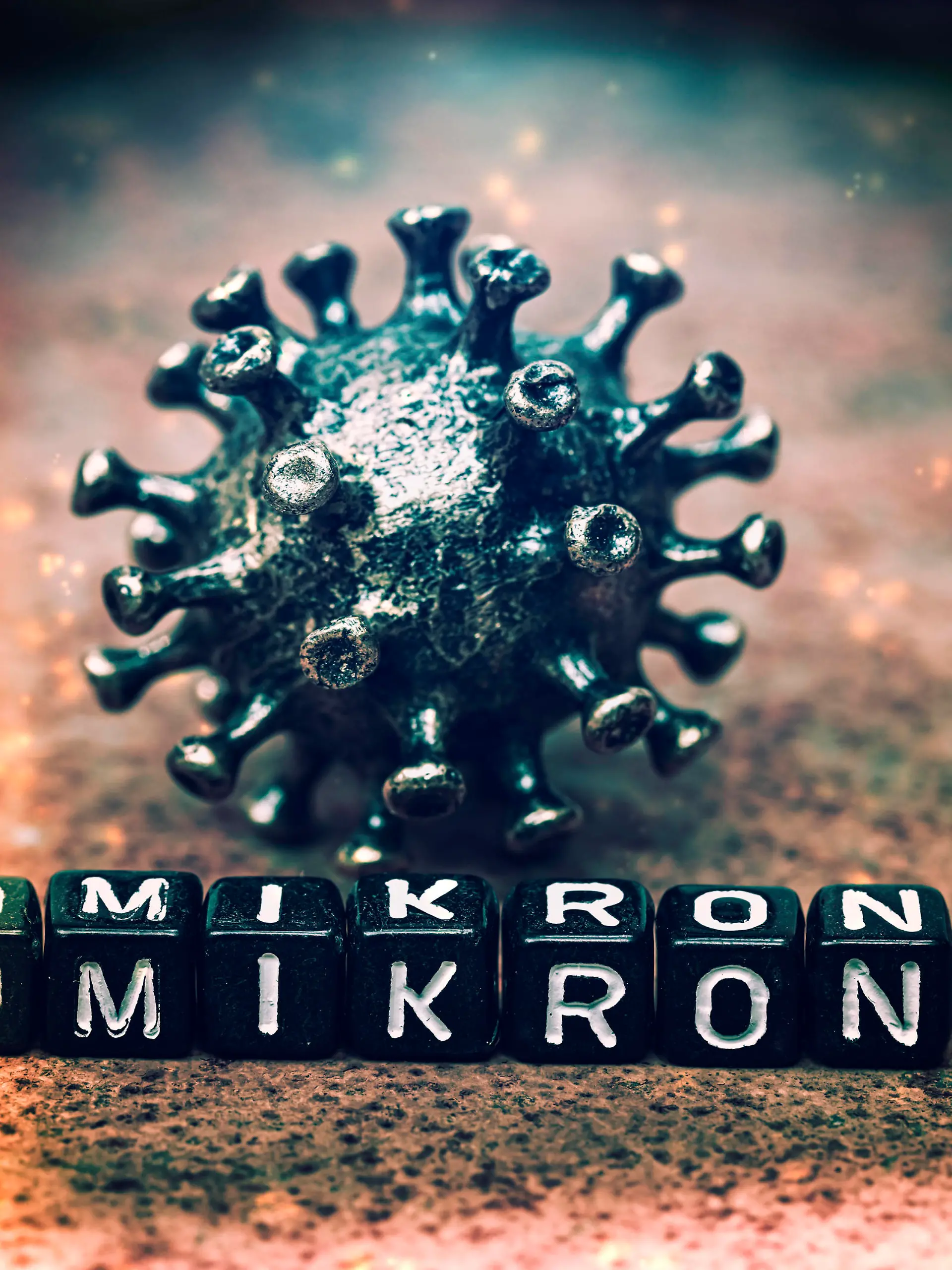 FOTOMONTAGE, Coronavirus mit Schriftzug Omikron, Symbolfoto Omikron-Variante B.1.1.529 *** PHOTOMONTAGE, coronavirus with writing Omikron, symbol photo Omikron variant B 1 1 529 