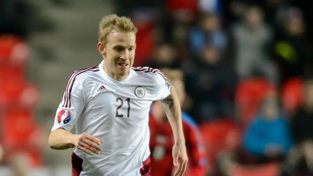 28. Maerz 2015: Prag, Fussball EM-Qualifikation Tschechien - Lettland: Lettlands Gints Freimanis.
28 March 2015 Prague Football euro Qualification The Czech Republic Latvia Latvia Gints Freimanis