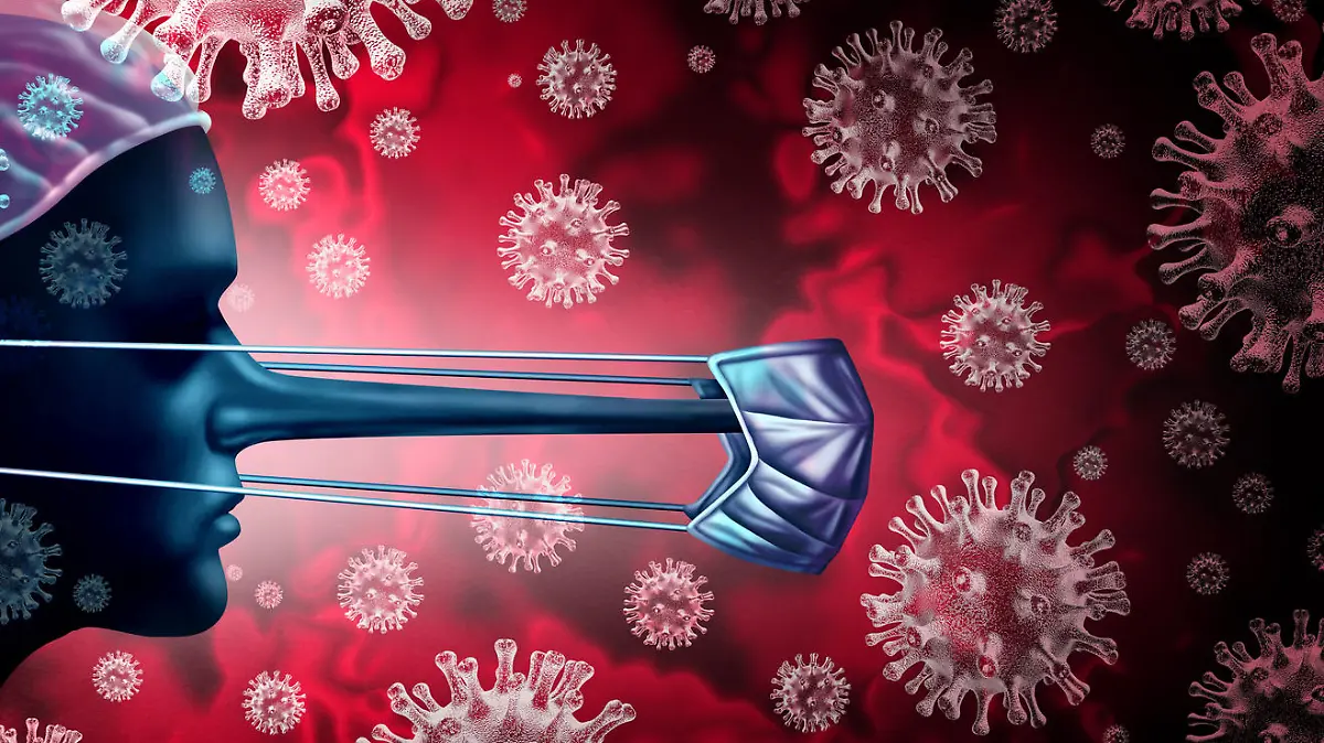 Coronavirus lies and virus facts lying as a dishonest liar doctor spreading false medical information as a physician with a long nose as a metaphor fake medical news medicine with 3D illustration elements.