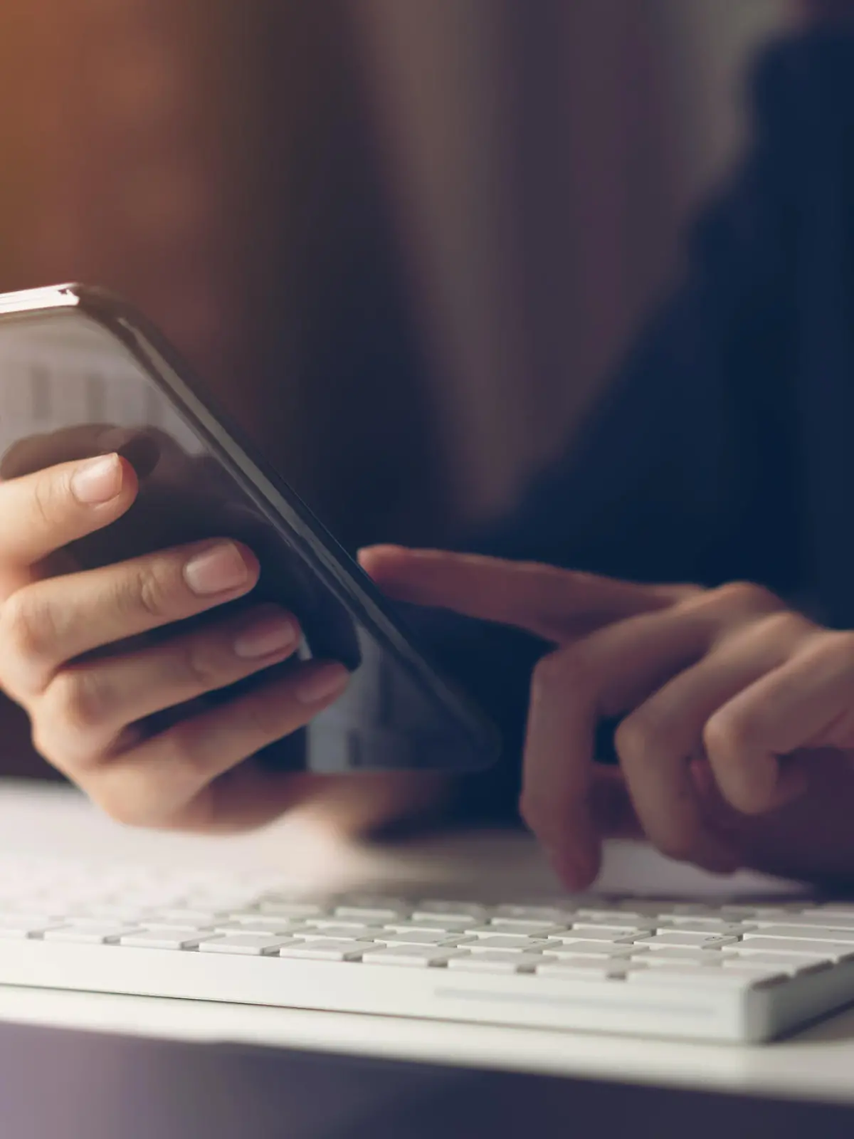 Woman using smartphone. The concept of using the phone is essential in everyday life.