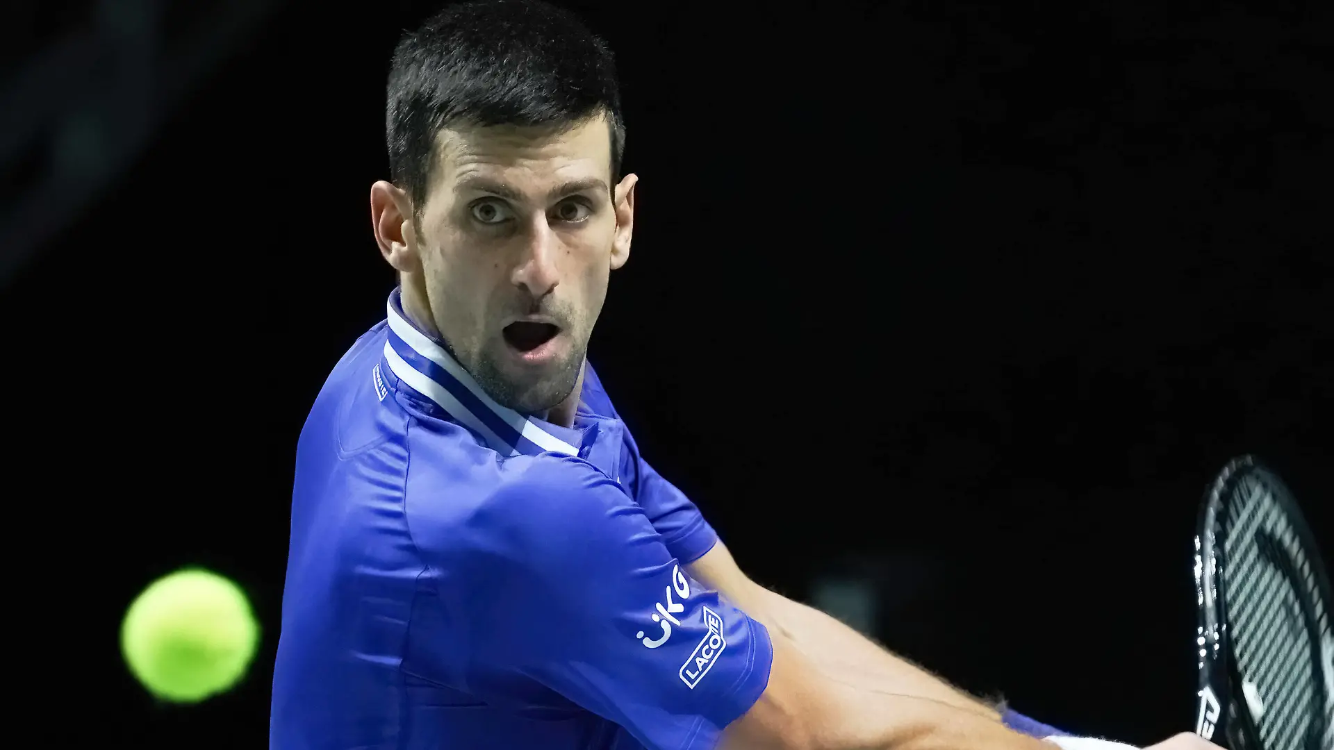 December 3, 2021, Madrid, Spain: Novak Djokovic of Serbia plays against Marin Cilic of Croatia during the Davis Cup Finals 2021 Semi Final match between Croatia and Serbia at Madrid Arena. .Victory for Djokovic, Novak. 6.4 Madrid Spain - ZUMAs197 20211203_zaa_s197_136 Copyright: xAtilanoxGarciax