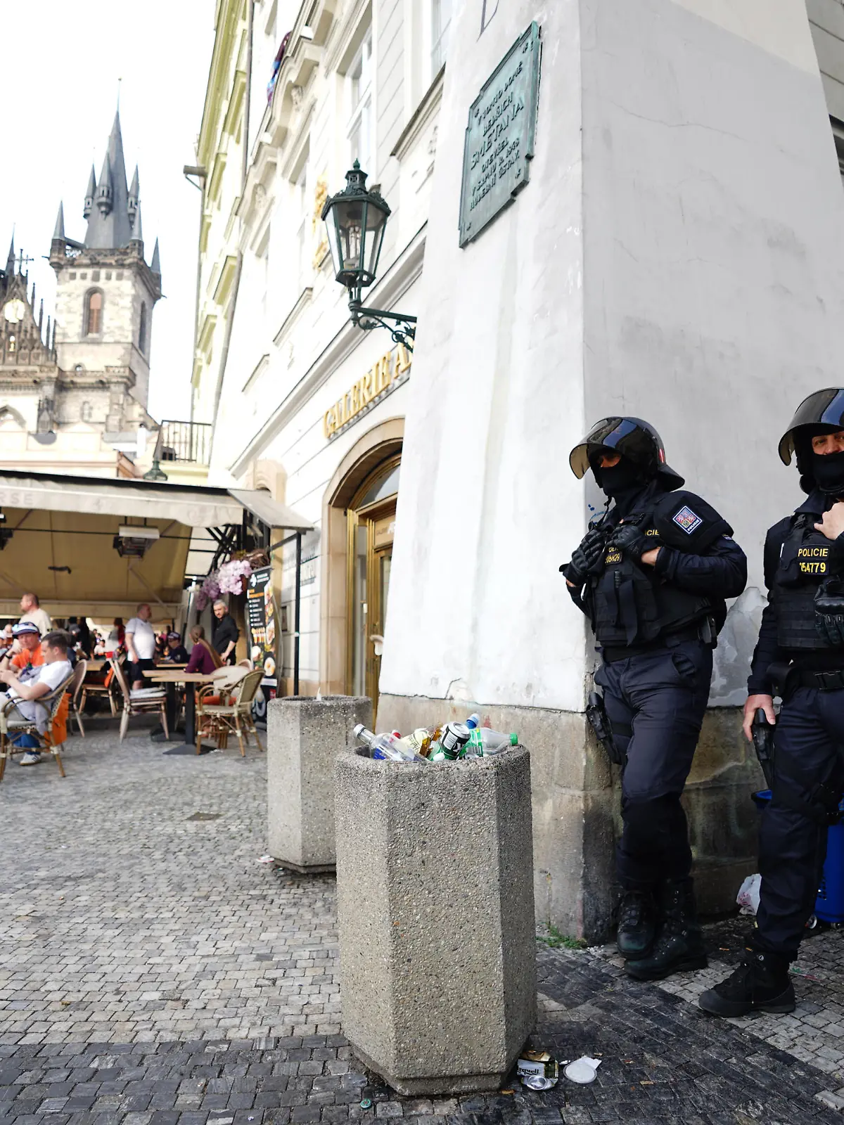 West Ham United v Fiorentina - UEFA Europa Conference League Final - Fortuna Arena. Police in Staromestske Namesti, Prague, ahead of the UEFA Europa Conference League Final at the Fortuna Arena, Prague. Picture date: Wednesday June 7, 2023. See PA story SPORT WestHam. Photo credit should read: James Manning/PA Wire URN:72522488