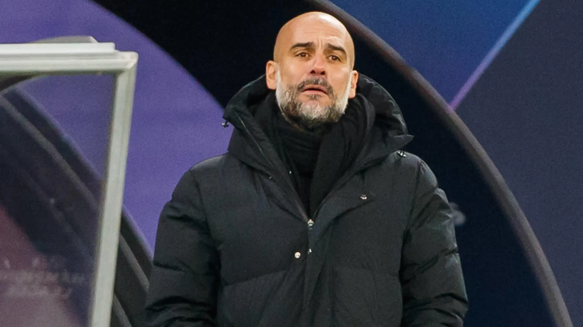 Josep Pep Guardiola Sala Manchester City, Cheftrainer, head coach Enttaeuschung, enttaeuscht, Frustration, disappointed, 12/7/2021, Leipzig Deutschland, Fussball, Maenner, UEFA Champions League, RB Leipzig - Manchester City FC *** Josep Pep Guardiola Sala Manchester City, head coach, head coach disappointment, disappointed, frustration, disappointed, 12 7 2021, Leipzig Germany , football, men, UEFA Champions League, RB Leipzig Manchester City FC xprx
