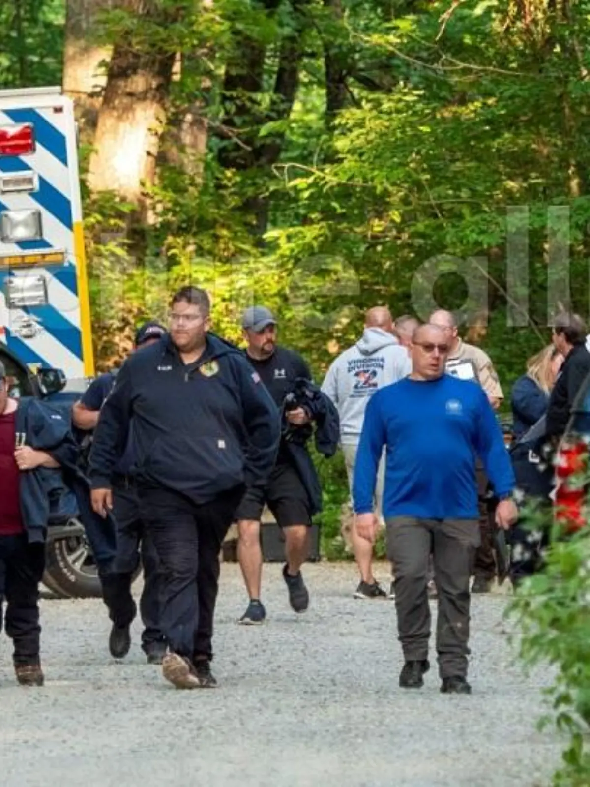 Search and rescue teams leave the command post at St. Mary's Wilderness en route to the Blue Ridge Parkway to search for the site where a Cessna Citation crashed over mountainous terrain near Montebello, Va., Sunday, June 4, 2023. (Randall K. Wolf via AP)