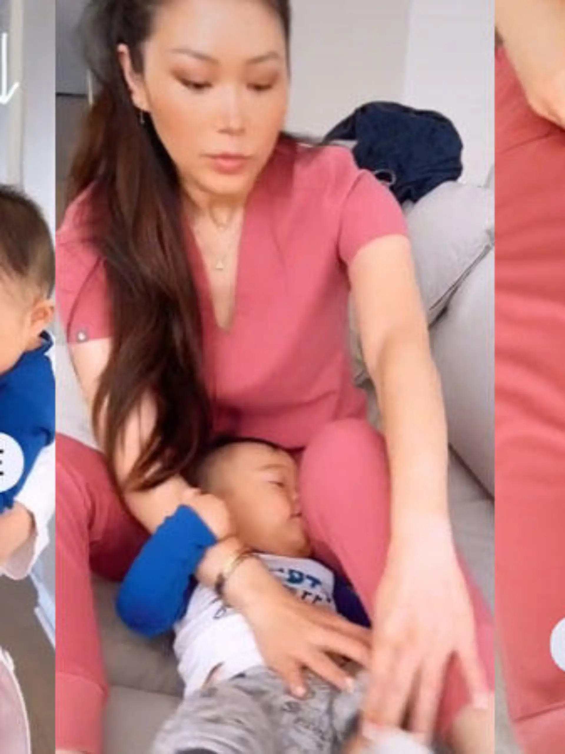 TikTok-Zahnärztin Dr. Joyce Kahng wendet einen besonderen Griff an, um ihrem Kind die Zähne zu putzen.