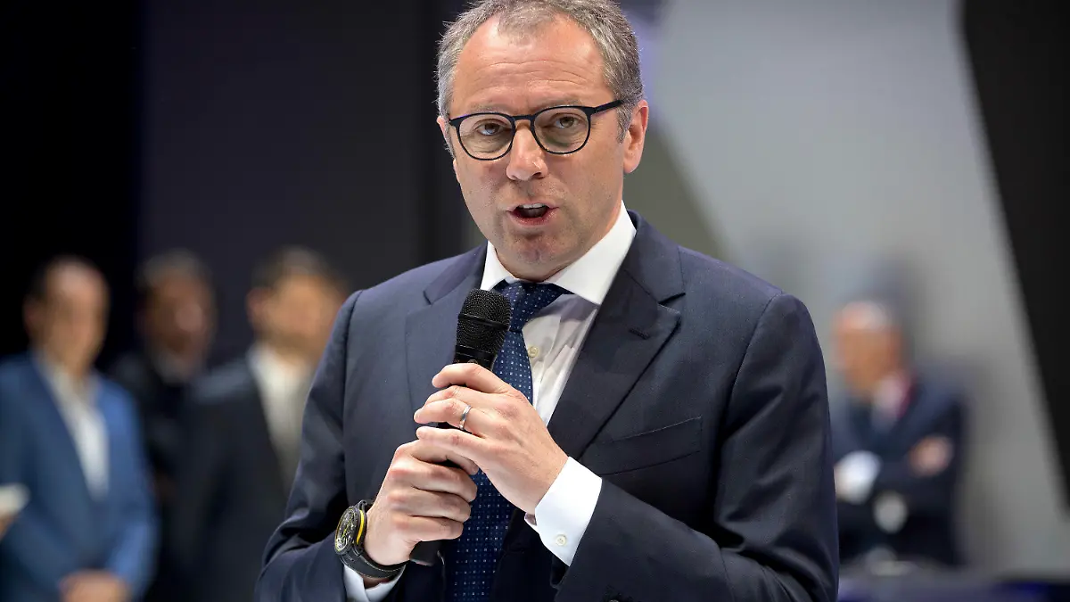 FILE- In this April 25, 2018, file photo, Stefano Domenicali, CEO of Lamborghini, speaks during a press conference at the China Auto Show in Beijing. Domenicali is replacing Chase Carey as president and CEO of Formula One from next year, F1 also announced on Friday, Sept. 25, 2020. The 55-year-old Domenicali spent 23 years with Ferrari until 2014 and later worked with Audi before his most recent job as CEO of sports car maker Lamborghini. (AP Photo/Mark Schiefelbein, File)