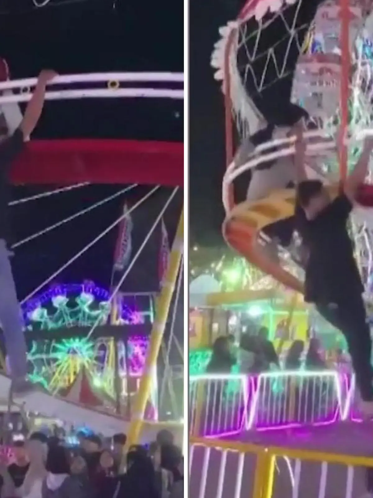 In einem Freizeitpark im indonesischen Sragen kommt es am 15. Mai zu einem dramatischen Zwischenfall. Während das Fahrgeschäft in die Luft schießt, verliert eine Frau den Halt und stürzt in die Tiefe.