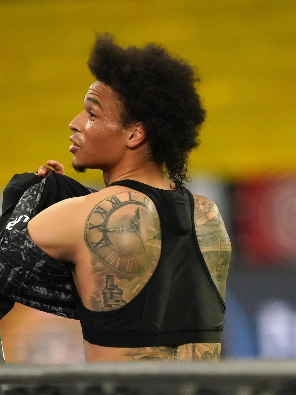Fussball, Länderspiel, Testspiel, Freundschaftsspiel, Deutschland vs Lettland, 07.06.2021, Merkurspielarena Düsseldorf Leroy Sane ,Deutschland, Tatoo, Aktion Einzelbild *** Football, International match, Test match, Friendly match, Germany vs Latvia, 07 06 2021, Merkurspielarena Düsseldorf Leroy Sane ,Germany, Tatoo, Action single picture 