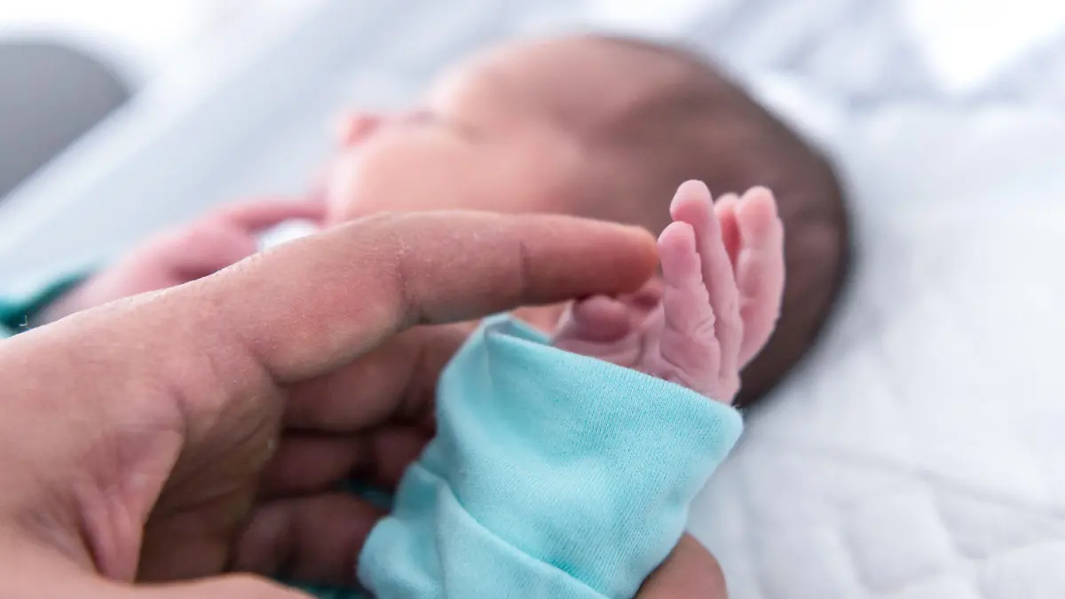 07.02.2019, Bayern, Höhenkirchen-Siegertsbrunn: Ein Vater hält die Hand eines wenige Tage alten Jungen. Mehr als 200 Kindern hat die Hebamme Pischinger schon auf die Welt geholfen. (zu "«Die Geburt ist ein Schwellenerlebnis» - Der Alltag einer Hebamme") Foto: Sina Schuldt/dpa - ACHTUNG: Nur zur redaktionellen Verwendung im Zusammenhang mit der aktuellen Berichterstattung +++ dpa-Bildfunk +++