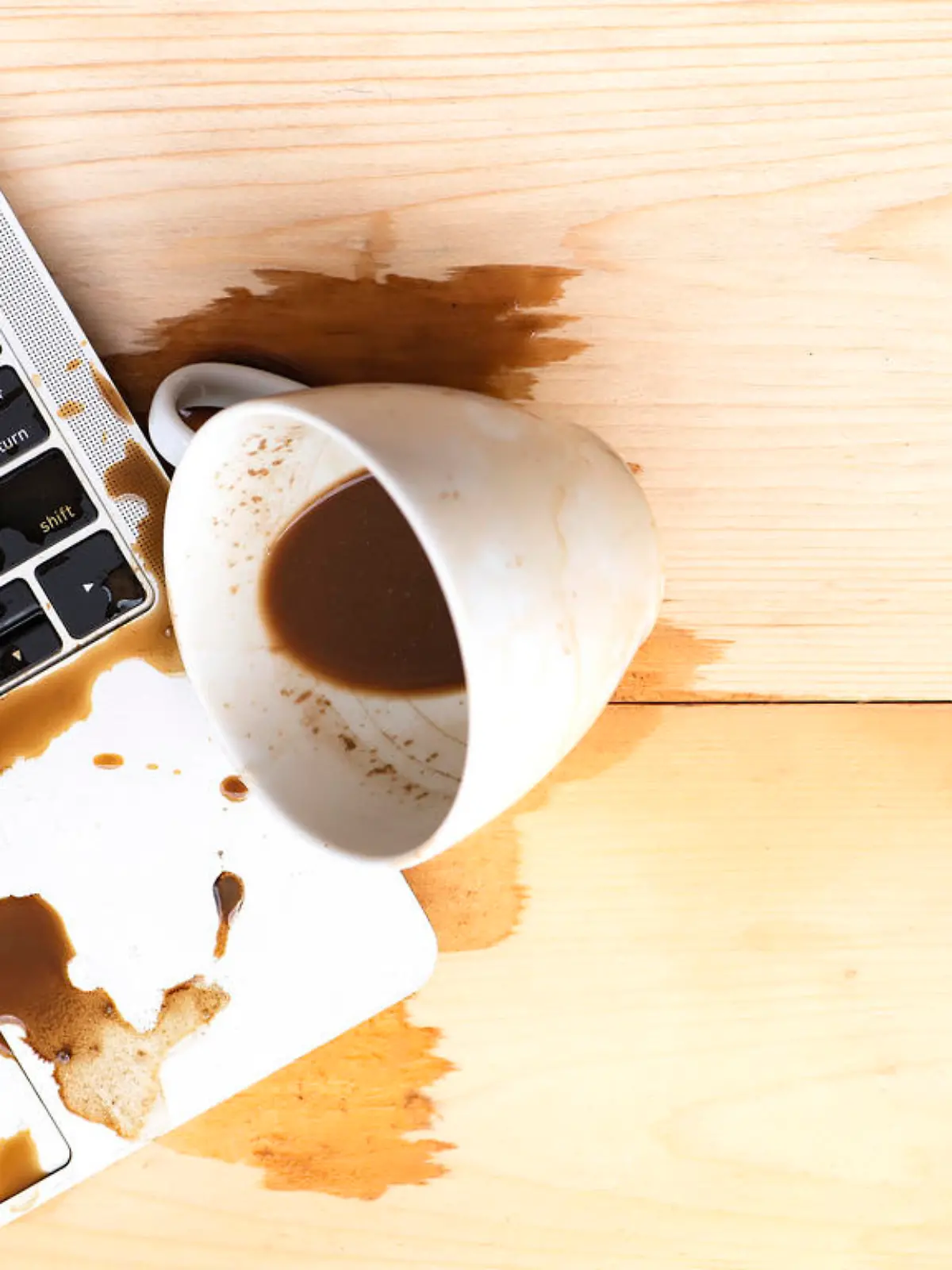 Coffee spilled into a computer notebook