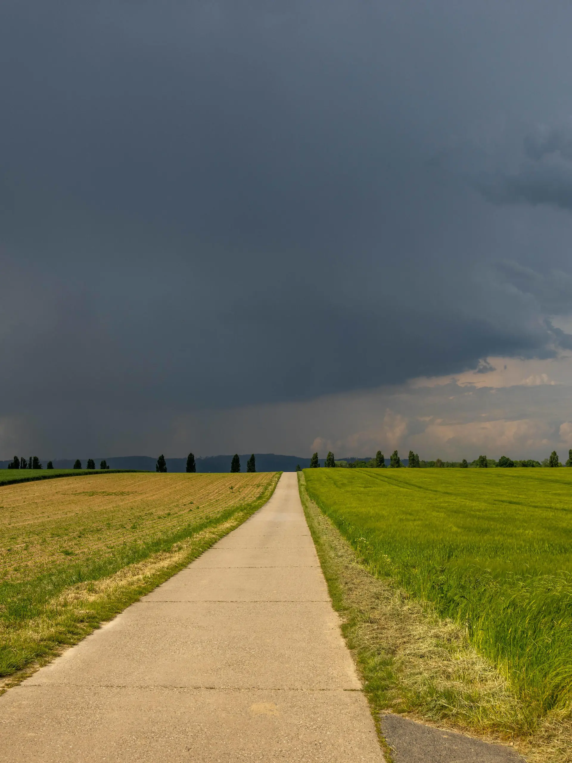 Gewitter in Hessen Dunkle Gewitterwolken sind am Nachmittag am Himmel zu sehen, für Teile Hessens gelten Unwetterwarnungen des Deutschen Wetterdienstes vor schweren Gewittern., Oberursel Hessen Deutschland *** Thunderstorms in Hesse Dark thunderclouds can be seen in the afternoon in the sky, for parts of Hesse are severe weather warnings of the German Weather Service for severe thunderstorms , Oberursel Hesse Germany