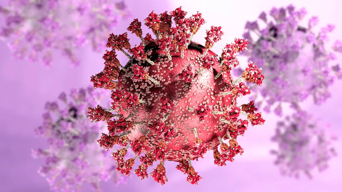 Virus variant, coronavirus, spike protein. Omicron. Covid-19 seen under the microscope. SARS-CoV-2, 3d rendering