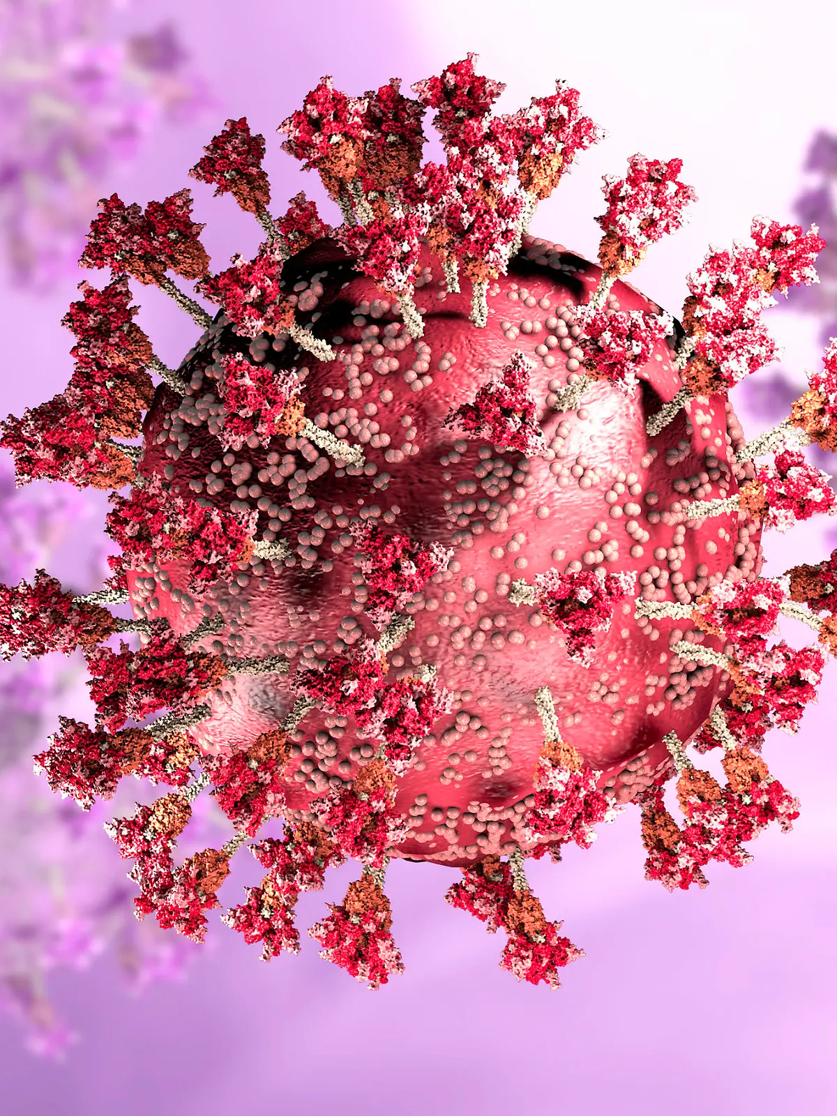 Virus variant, coronavirus, spike protein. Omicron. Covid-19 seen under the microscope. SARS-CoV-2, 3d rendering