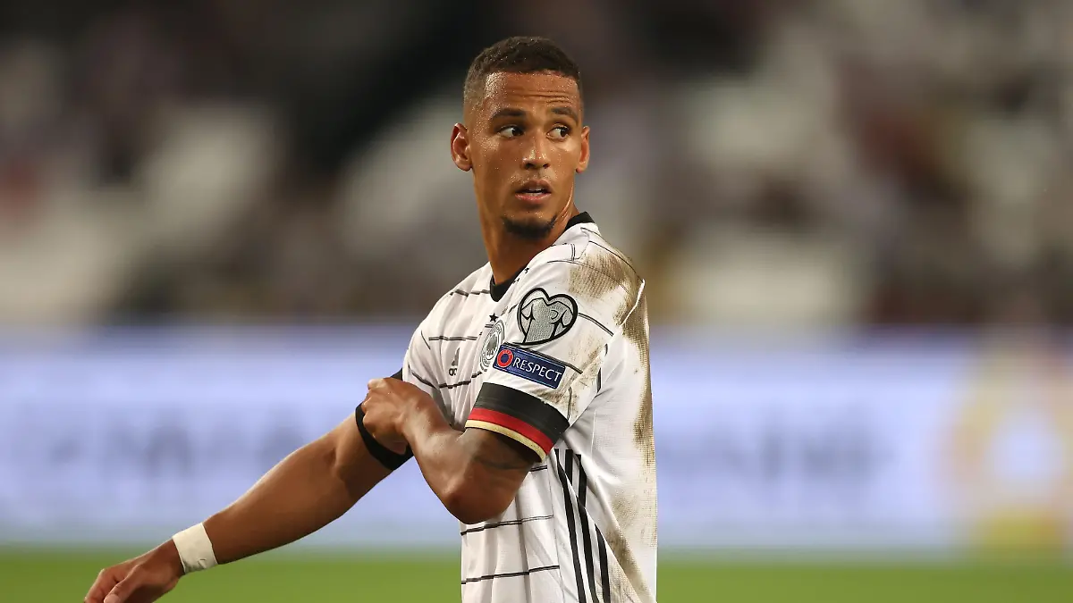 STUTTGART, GERMANY - SEPTEMBER 05: Thilo Kehrer of Germany looks on during the 2022 FIFA World Cup Qualifier match between Germany and Armenia at Mercedes-Benz Arena on September 05, 2021 in Stuttgart, Germany. (Photo by Alexander Hassenstein/Getty Images)