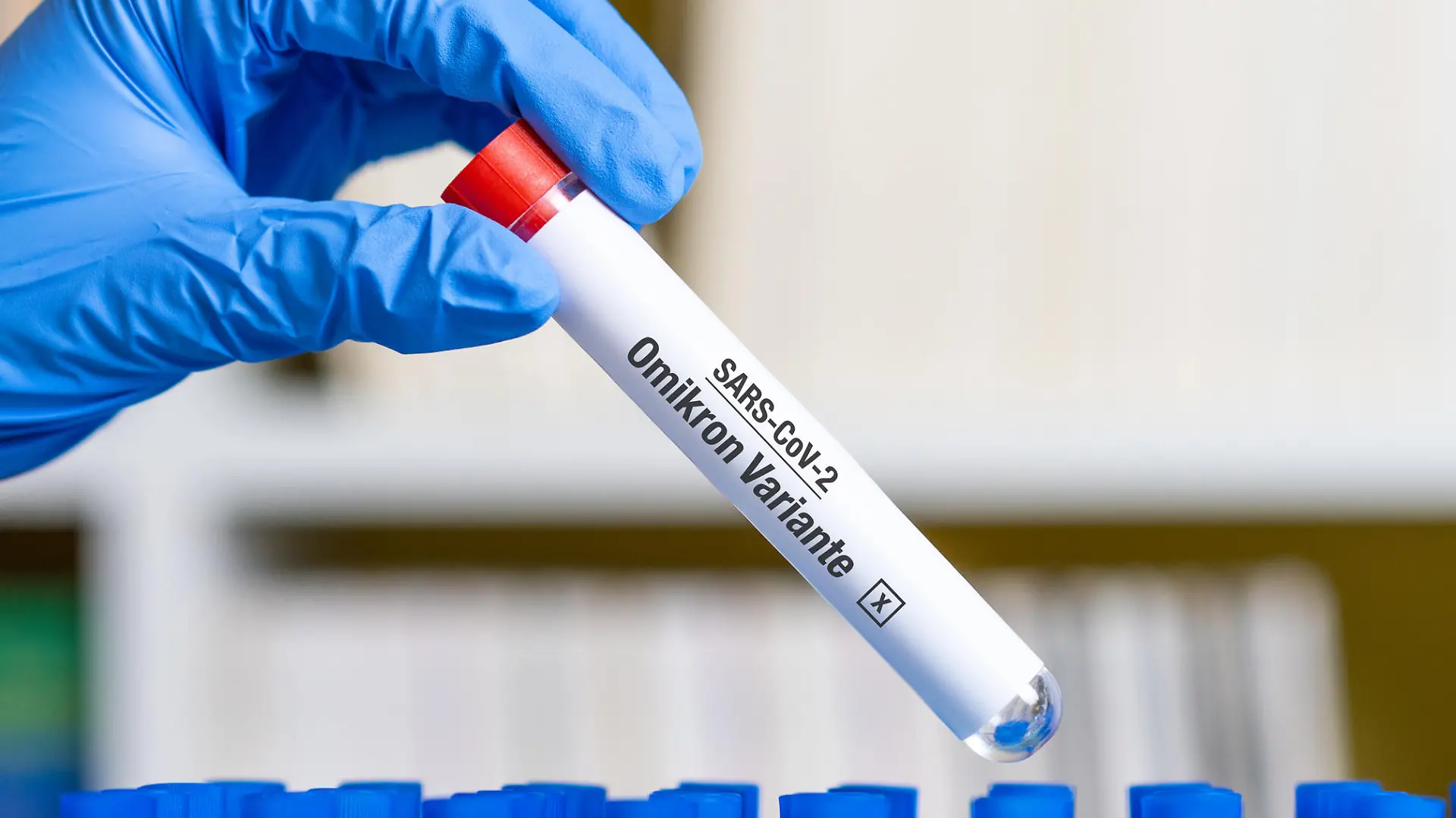 German word for Covid 19 Omicron Variant on test tube - New variant of coronavirus