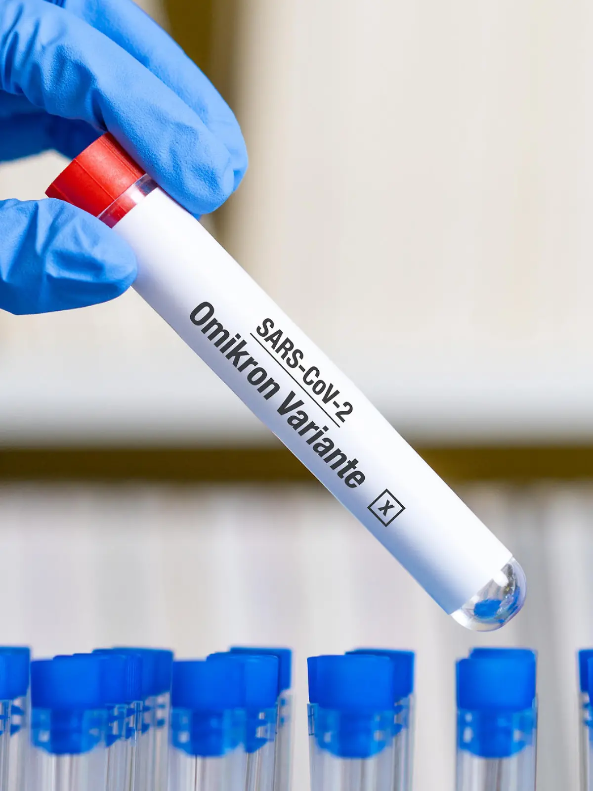 German word for Covid 19 Omicron Variant on test tube - New variant of coronavirus