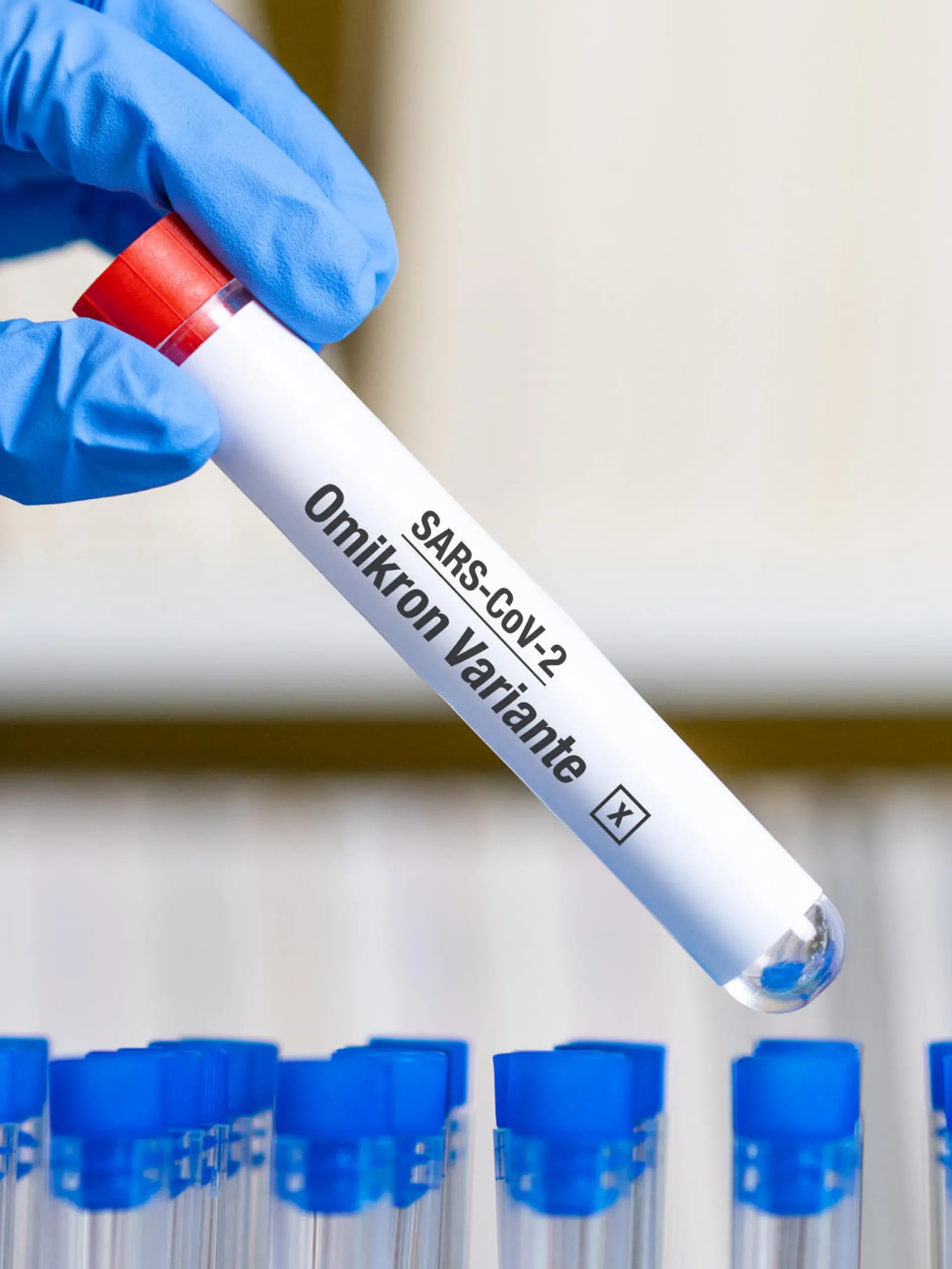 German word for Covid 19 Omicron Variant on test tube - New variant of coronavirus