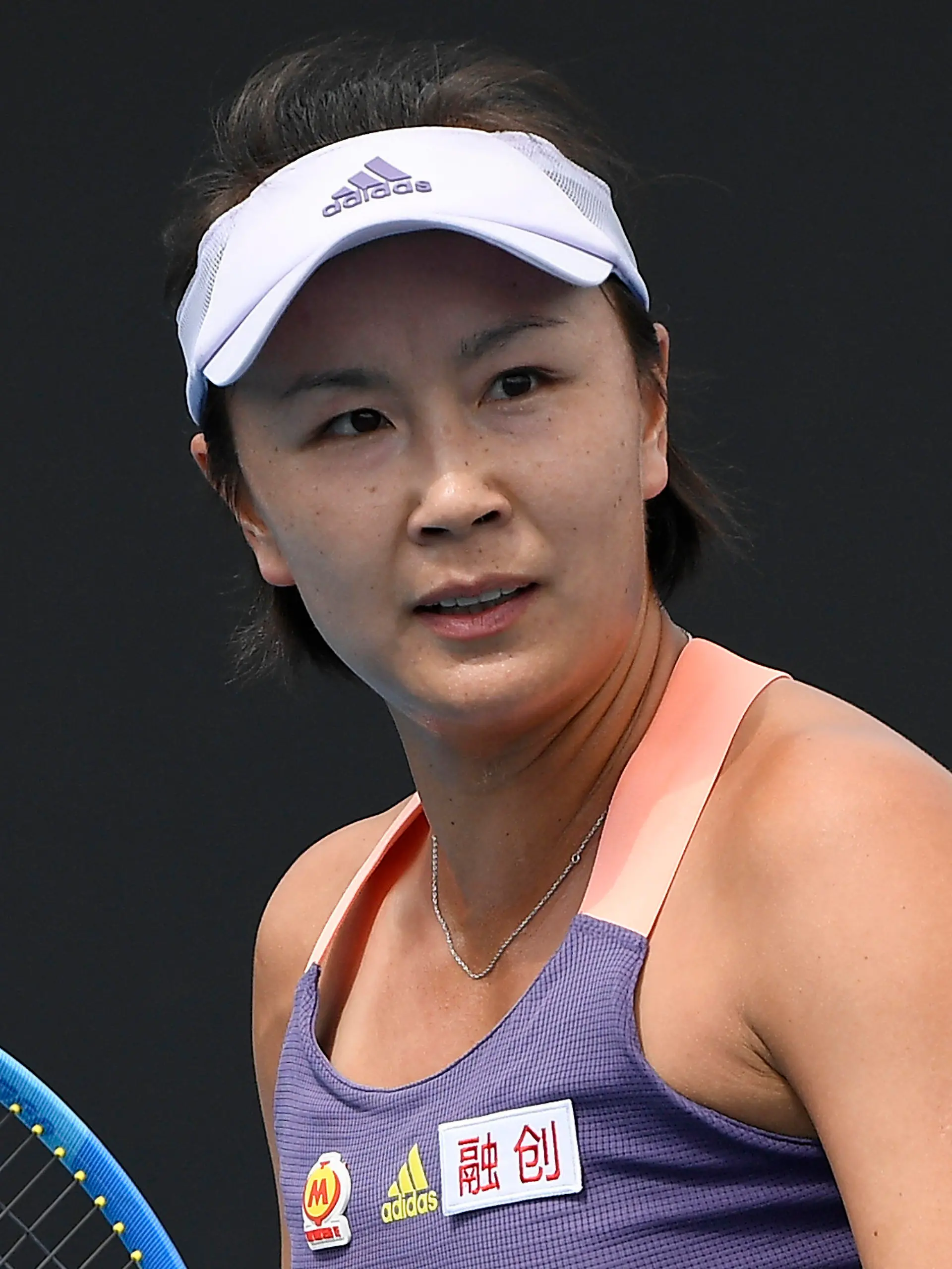 FILE - China's Peng Shuai reacts during her first round singles match against Japan's Nao Hibino at the Australian Open tennis championship in Melbourne, Australia on Jan. 21, 2020. Chinese tennis star Peng Shuai has denied saying she was sexually assaulted, despite a November social media post attributed to her that accused a former top Communist Party official of forcing her into sex. (AP Photo/Andy Brownbill, File)