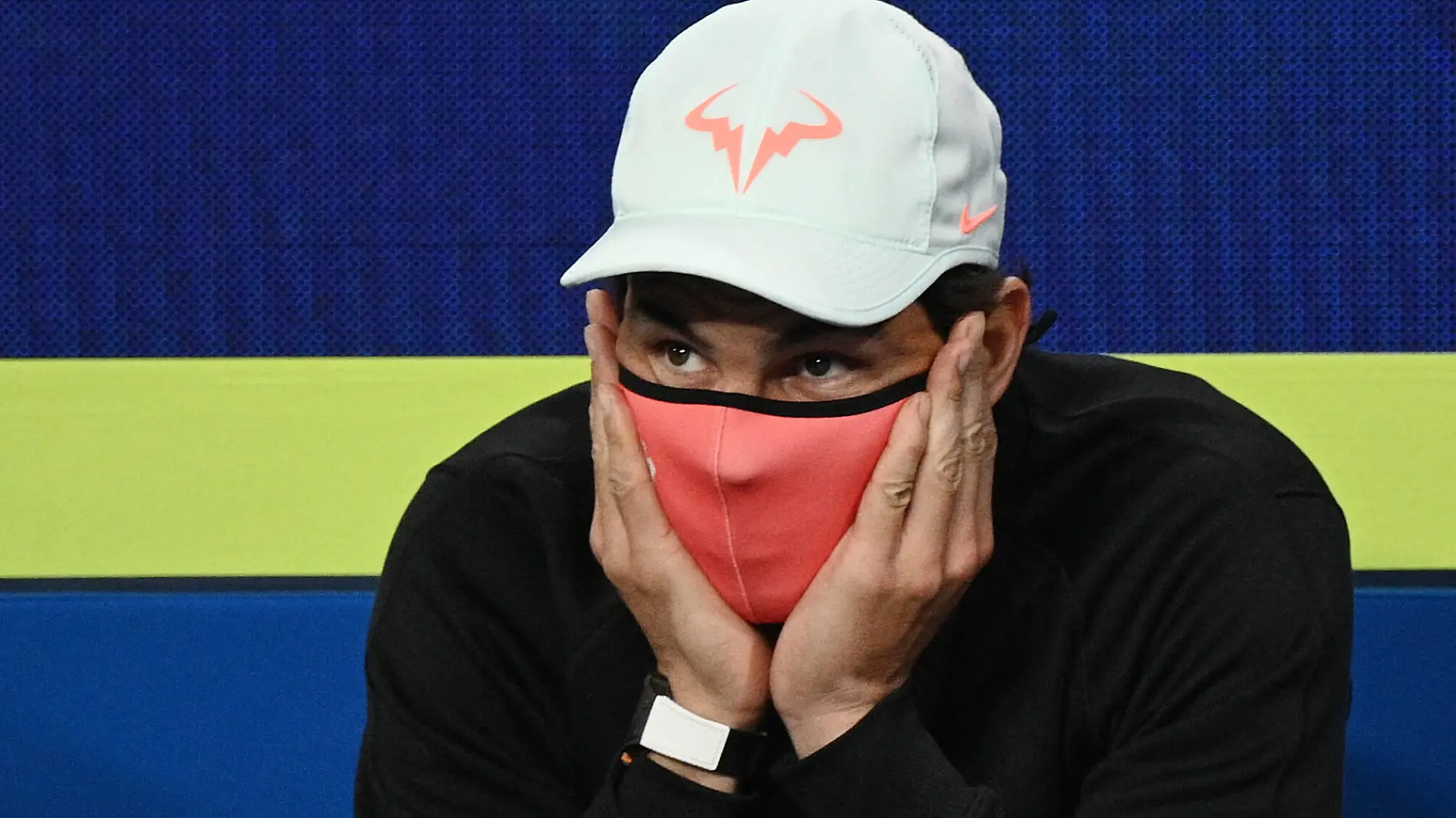 TENNIS ATP, Tennis Herren CUP, Rafael Nadal of Team Spain wears his face mask as he watches team mate Pablo Carreno Busta play Fabio Fignini of Italy during the semi-finals of the ATP Cup at Melbourne Park in Melbourne, Saturday, February 6, 2021. ACHTUNG: NUR REDAKTIONELLE NUTZUNG, KEINE ARCHIVIERUNG UND KEINE BUCHNUTZUNG MELBOURNE VIC AUSTRALIA PUBLICATIONxINxGERxSUIxAUTxONLY Copyright: xDEANxLEWINSx 20210206001518620664