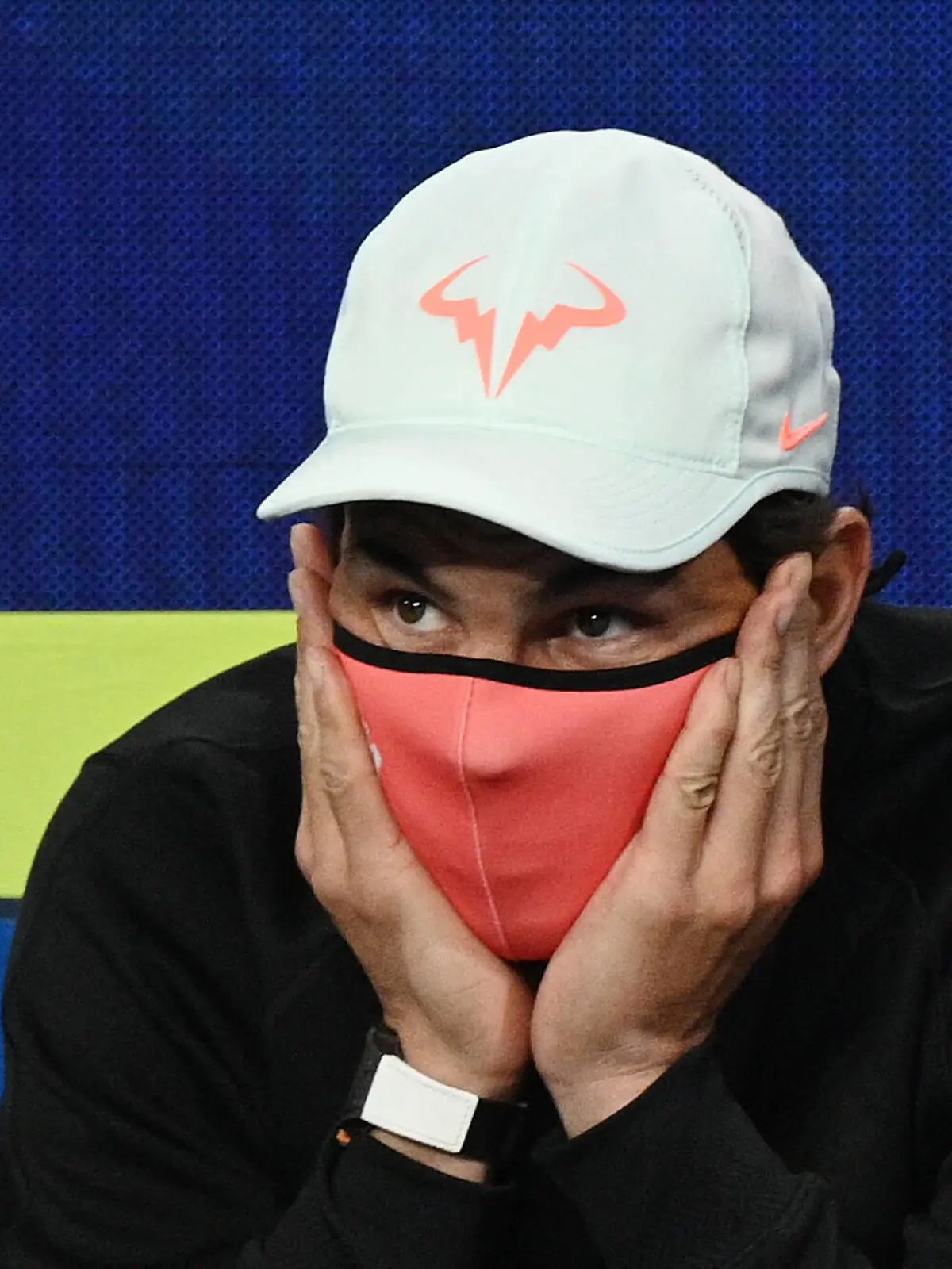  TENNIS ATP, Tennis Herren CUP, Rafael Nadal of Team Spain wears his face mask as he watches team mate Pablo Carreno Busta play Fabio Fignini of Italy during the semi-finals of the ATP Cup at Melbourne Park in Melbourne, Saturday, February 6, 2021.  ACHTUNG: NUR REDAKTIONELLE NUTZUNG, KEINE ARCHIVIERUNG UND KEINE BUCHNUTZUNG MELBOURNE VIC AUSTRALIA PUBLICATIONxINxGERxSUIxAUTxONLY Copyright: xDEANxLEWINSx 20210206001518620664