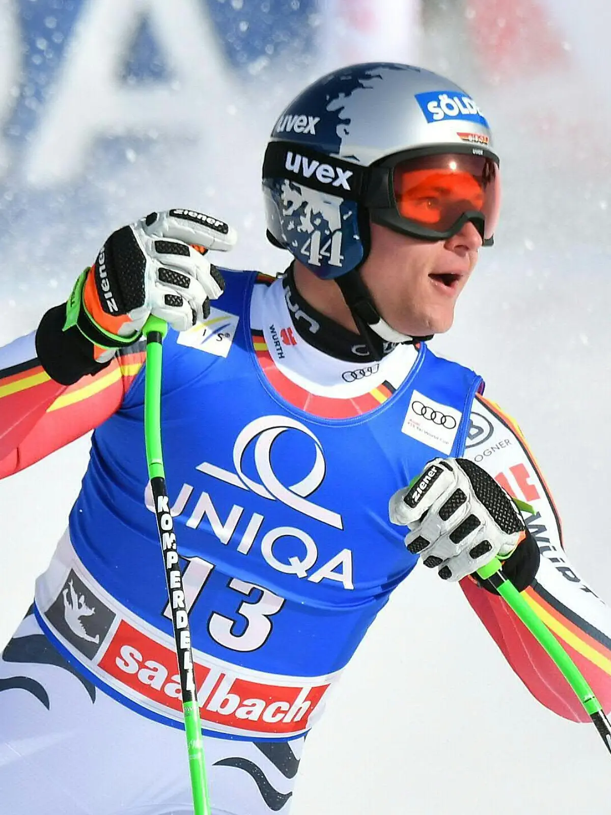 13.02.2020, Österreich, Saalbach-Hinterglemm: Ski alpin: Weltcup, Abfahrt, Herren: Thomas Dreßen aus Deutschland in Aktion. Foto: Barbara Gindl/APA/dpa +++ dpa-Bildfunk +++