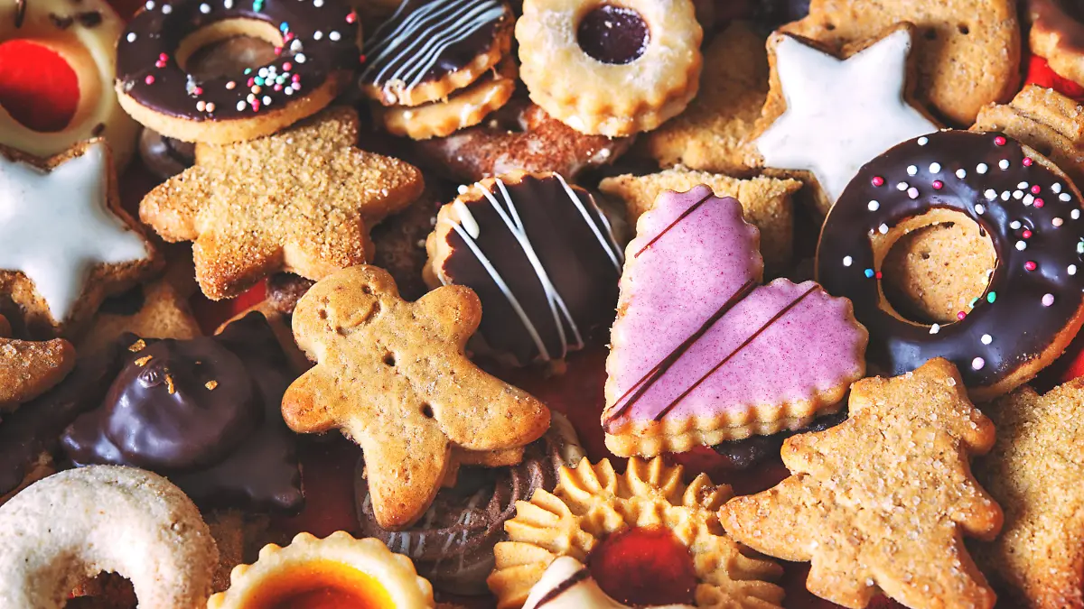 Close up of mixed Christmas cookies as background