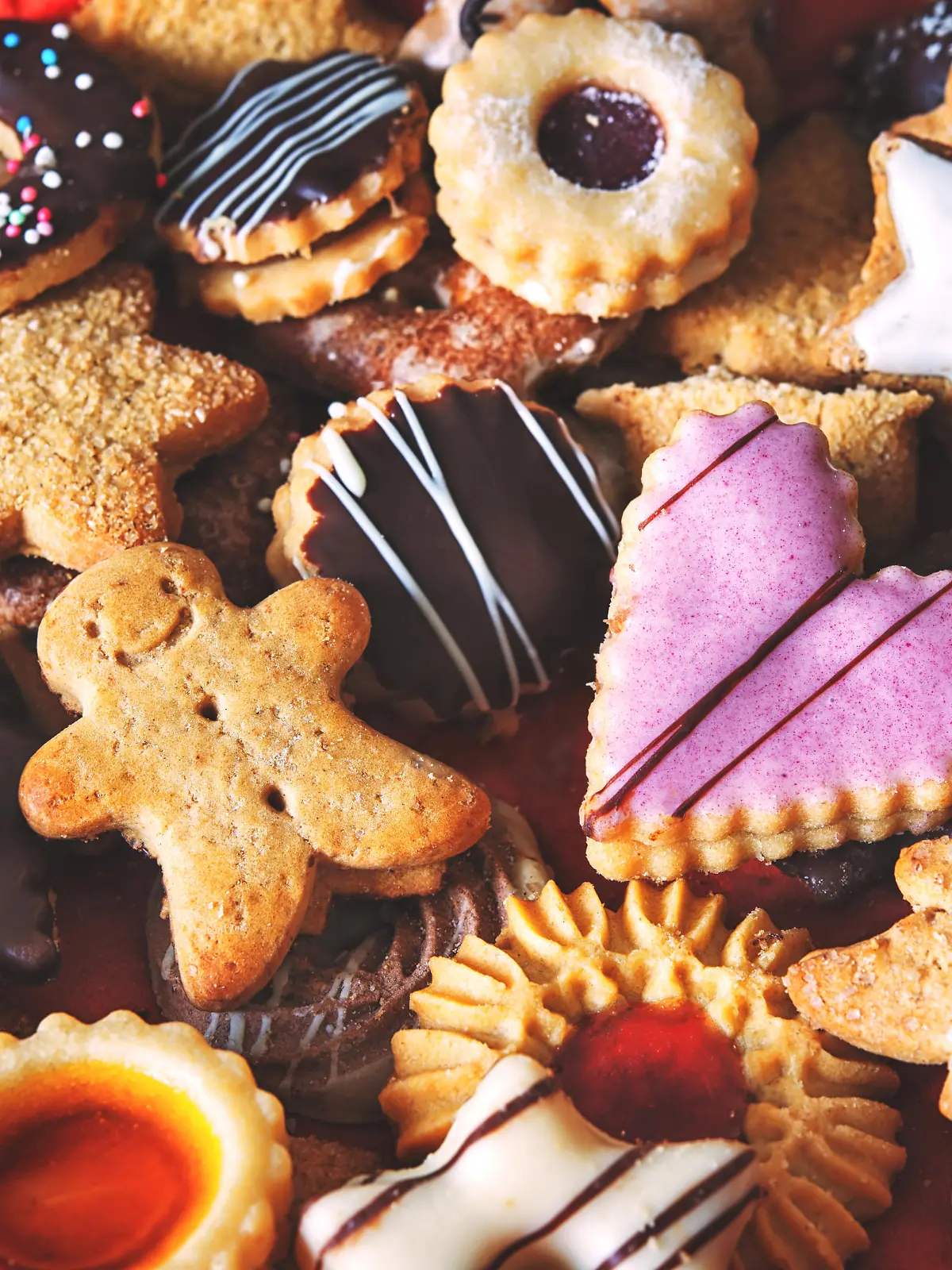 Close up of mixed Christmas cookies as background