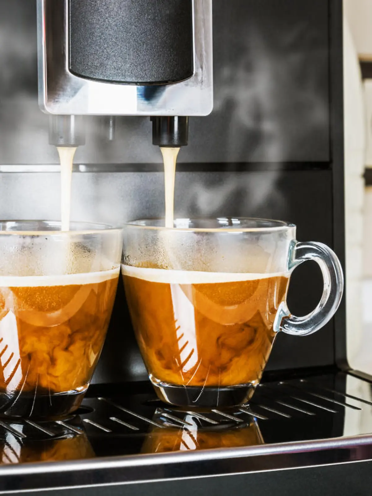 glass Cup of coffee Prepared on the coffee machine