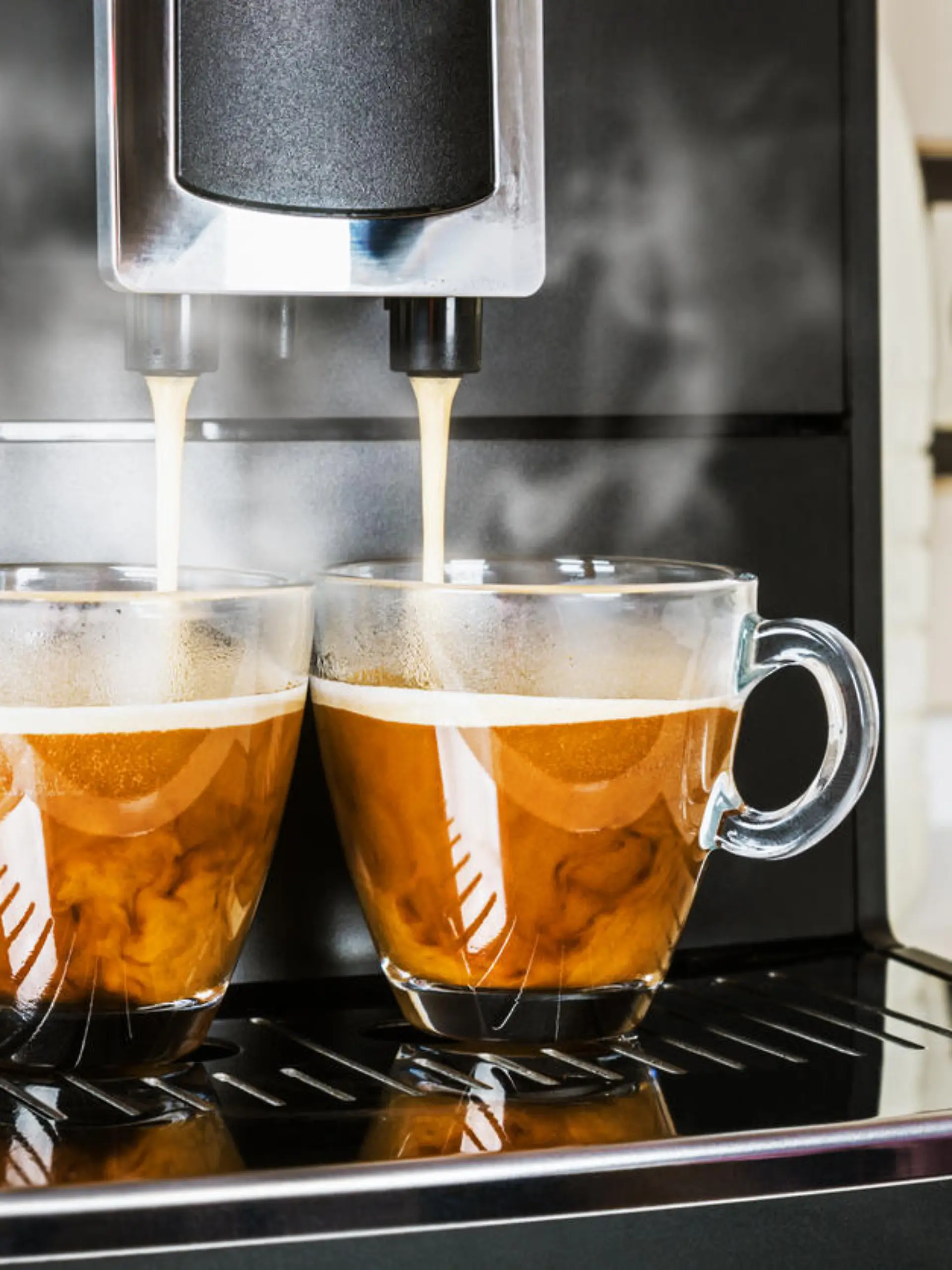 glass Cup of coffee Prepared on the coffee machine