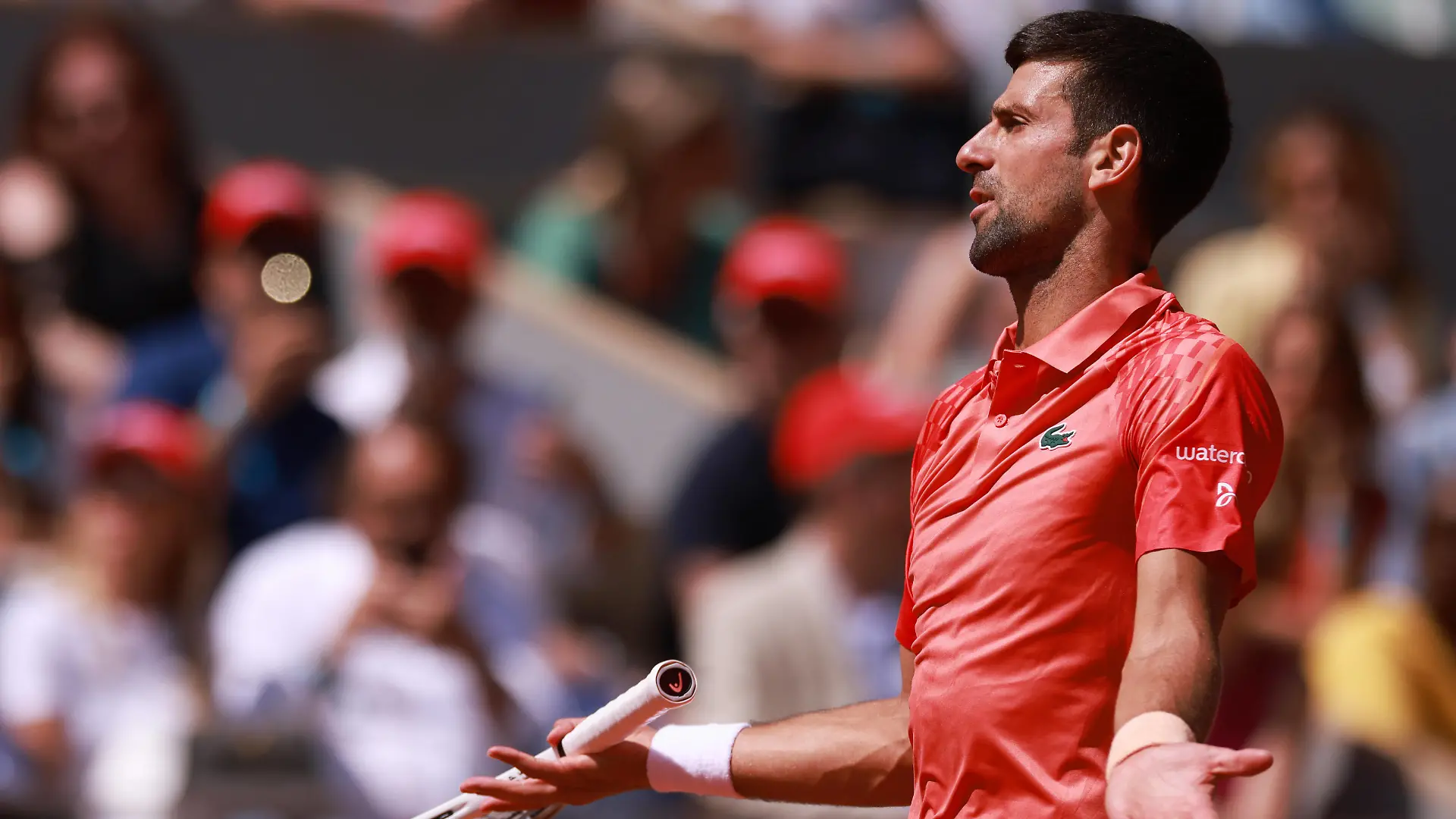 230530 -- PARIS, May 30, 2023 -- Novak Djokovic of Serbia reacts during the men s singles first round match between Novak Djokovic of Serbia and Aleksandar Kovacevic of the United States at the French Open tennis tournament at Roland Garros in Paris, France, on May 29, 2023.  SPFRANCE-PARIS-TENNIS-ROLAND GARROS-FRENCH OPEN-MEN S SINGLES GaoxJing PUBLICATIONxNOTxINxCHN