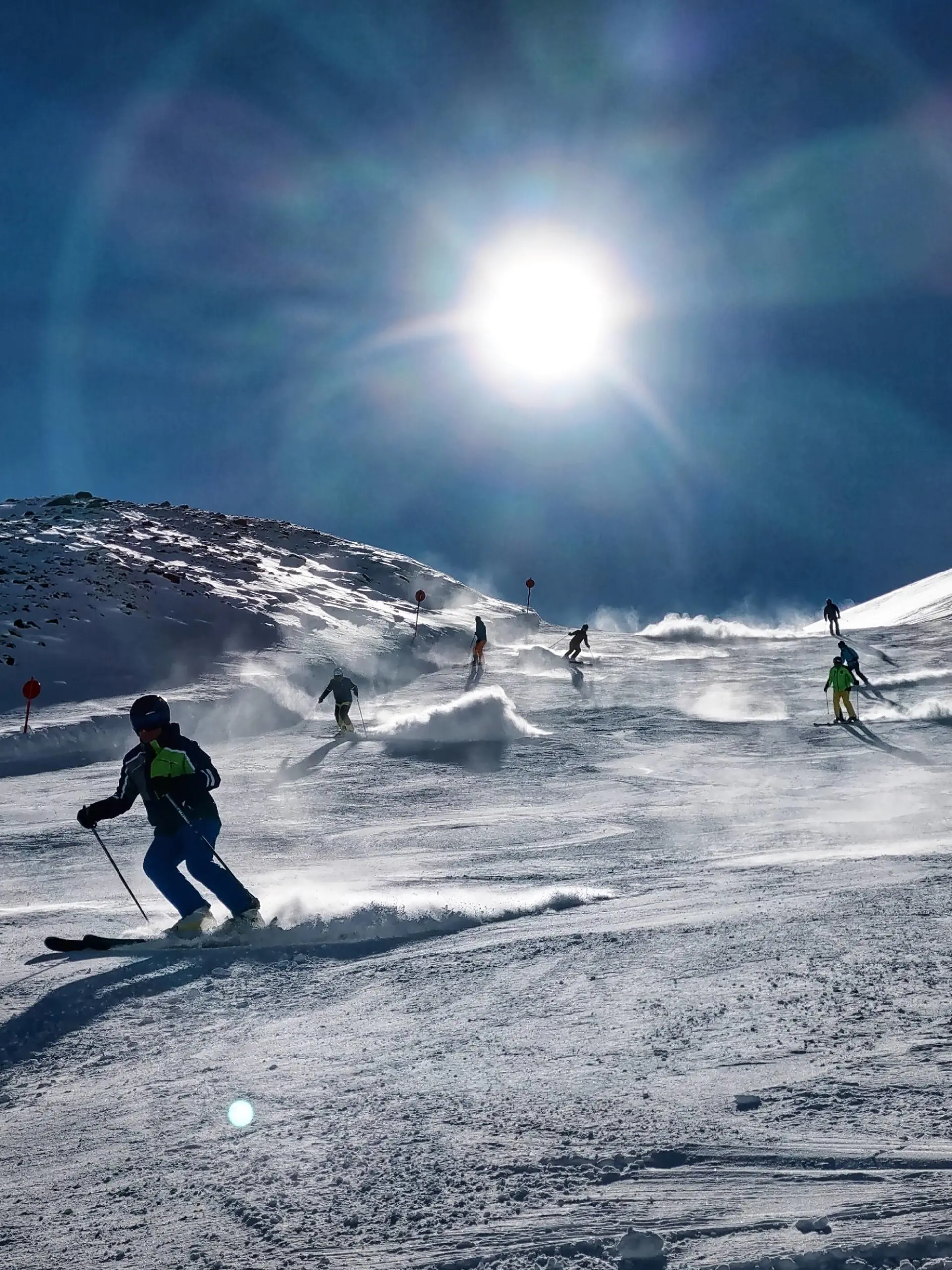 March 8, 2020, Neustift Stubaital, Tirol, Austria: Skiers and snowboarders enjoy a sunny Sunday atop the Stubai Glacier in Austria. Neustift Stubaital Austria - ZUMAb160 20200308zbpb160002 Copyright: xSachellexBabbarx