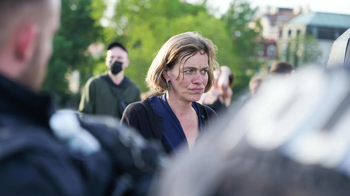 Datum: 31.05.2023 / Ort: Dresden Landtagsabgeordnete Juliane Nagel Linke hier bei einer Antifa-Demonstration Solidaritaet mit Lina E. am 31.05.2023 in Dresden / Sachsen. Juliane Nagel Linke auf einer Demo in Dresden *** Date 31 05 2023 Place Dresden Member of State Parliament Juliane Nagel Left here at an antifa demonstration Solidarity with Lina E on 31 05 2023 in Dresden Saxony Juliane Nagel Left at a demonstration in Dresden xBenedict Bartschx