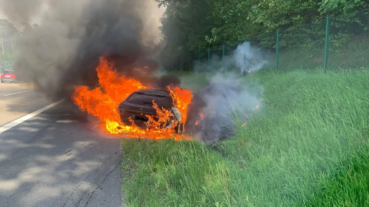 E-Auto steht in Flammen