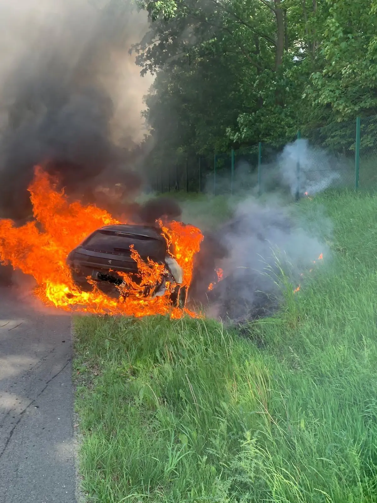 E-Auto steht in Flammen