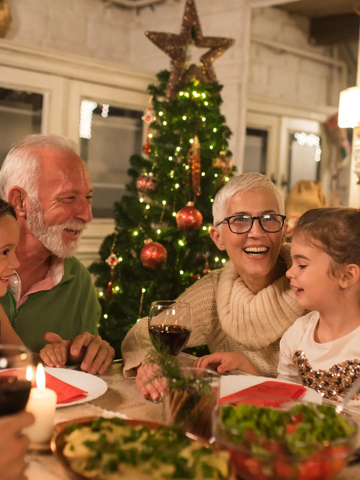 Family gathered at home for the Christmas dinner