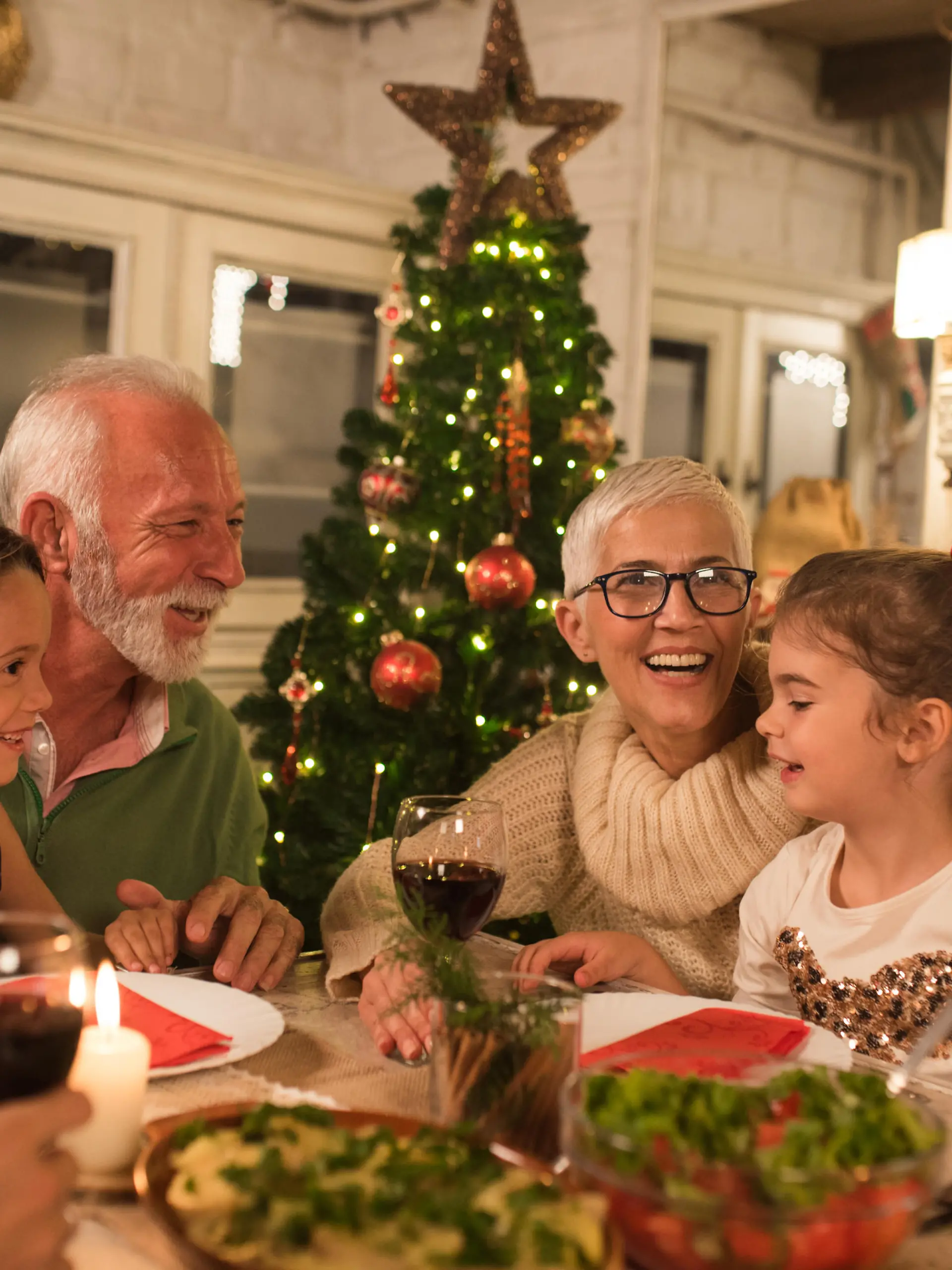 Family gathered at home for the Christmas dinner