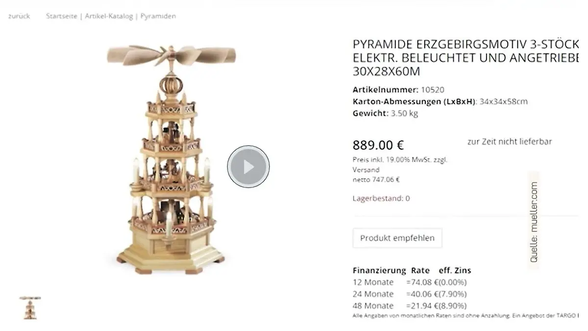 Weihnachtspyramide im Online-Shop.