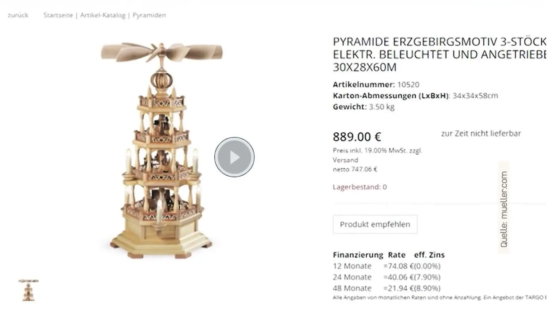 Weihnachtspyramide im Online-Shop.